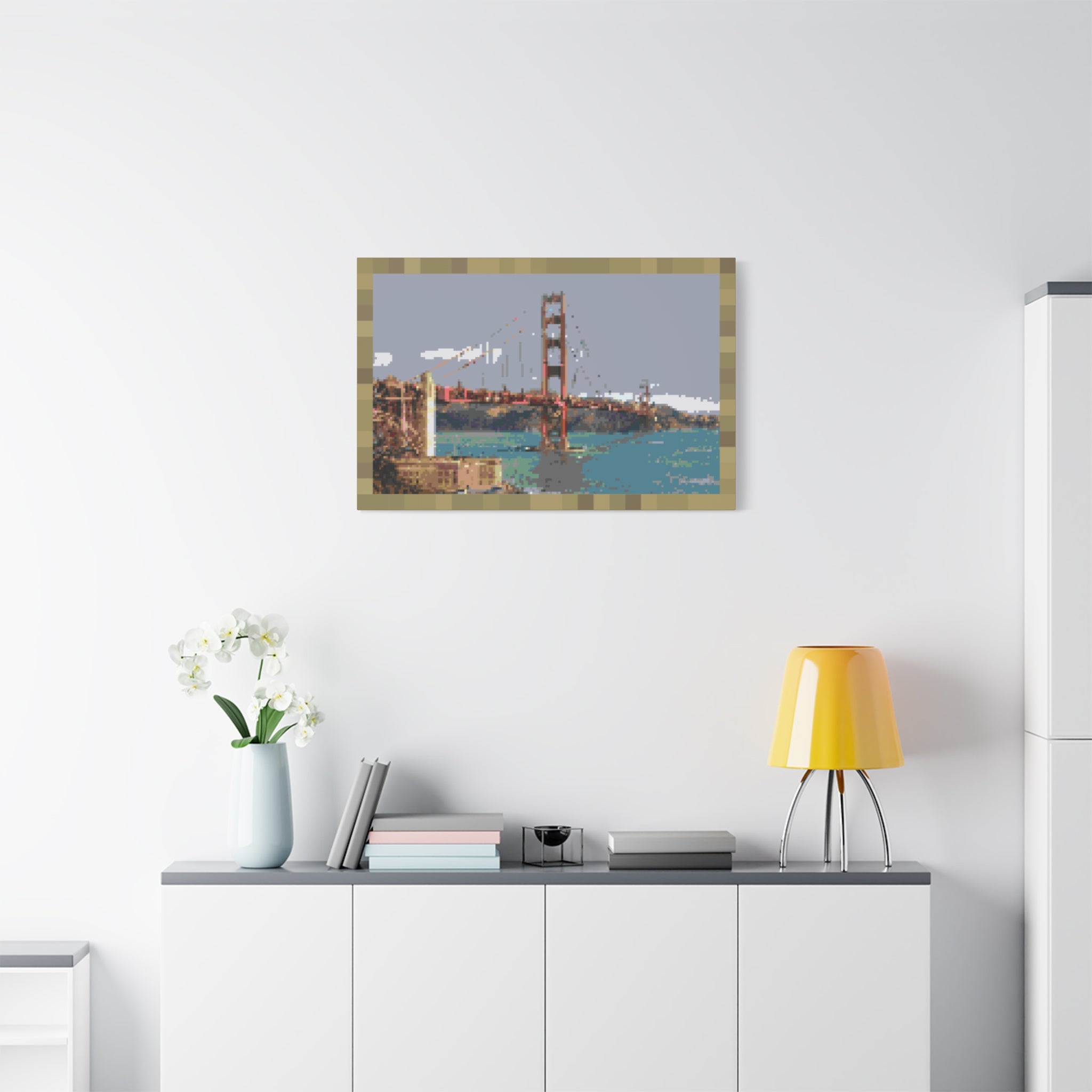 Golden Gate Bridge Pixel-Style Matte Canvas Print