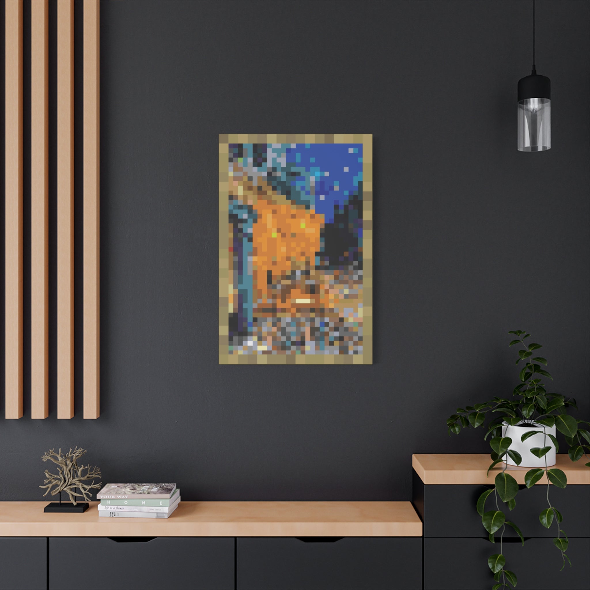 Cafe Terrace at Night Pixel-Style Matte Canvas Print