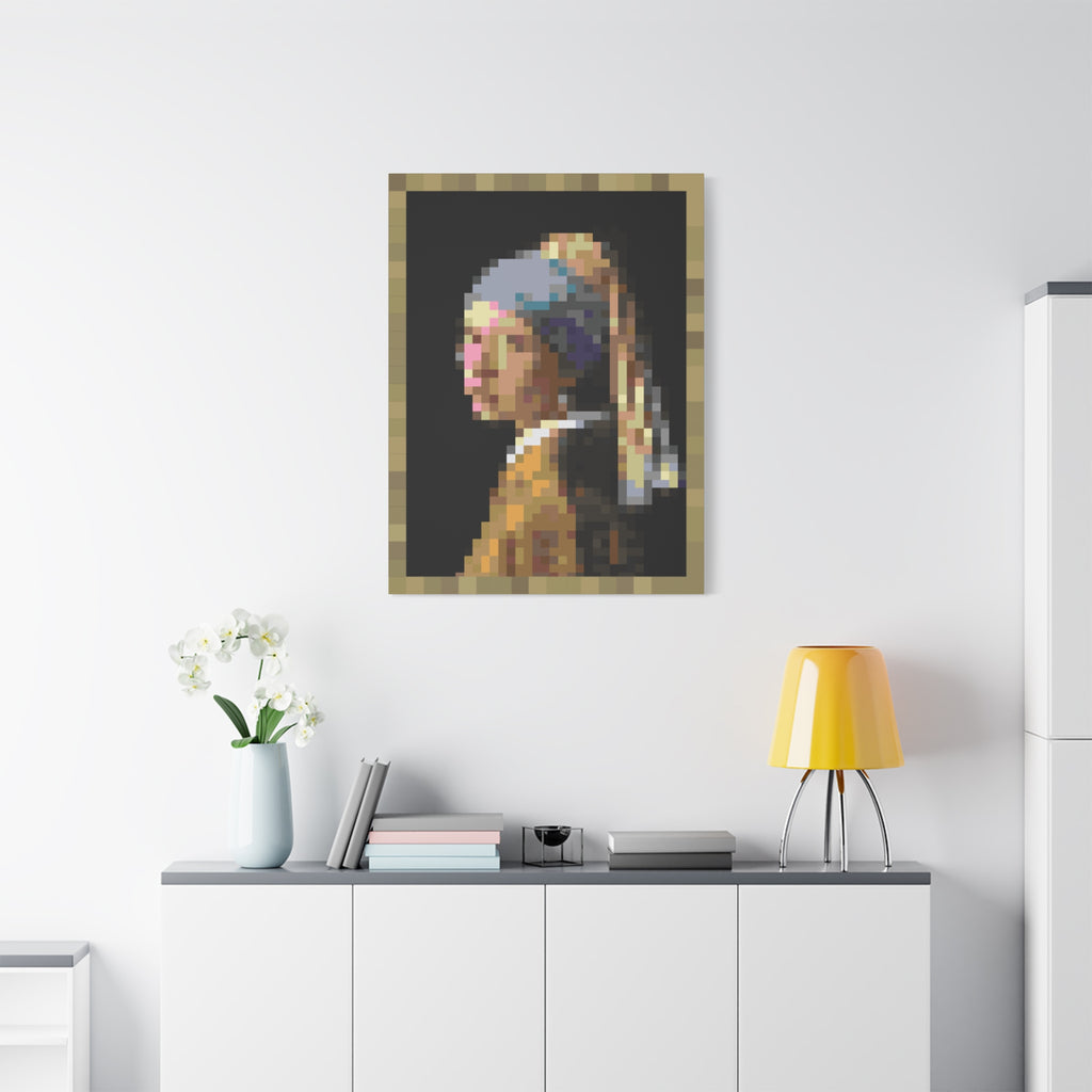 Girl with a Pearl Earring Pixel-Style Matte Canvas Print