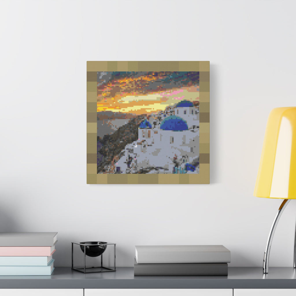 Santorini Sunset Pixel-Style Matte Canvas Print