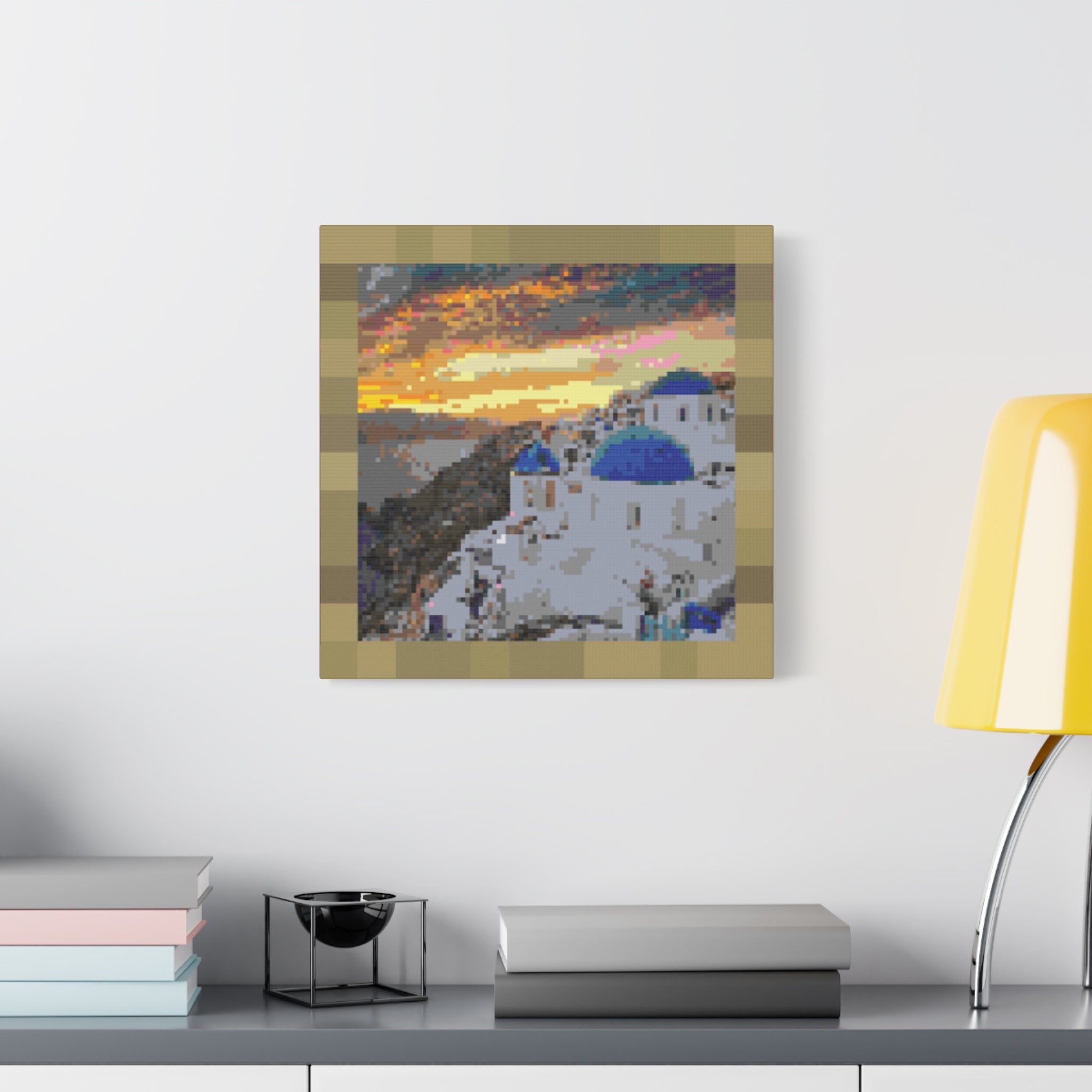 Santorini Sunset Pixel-Style Matte Canvas Print