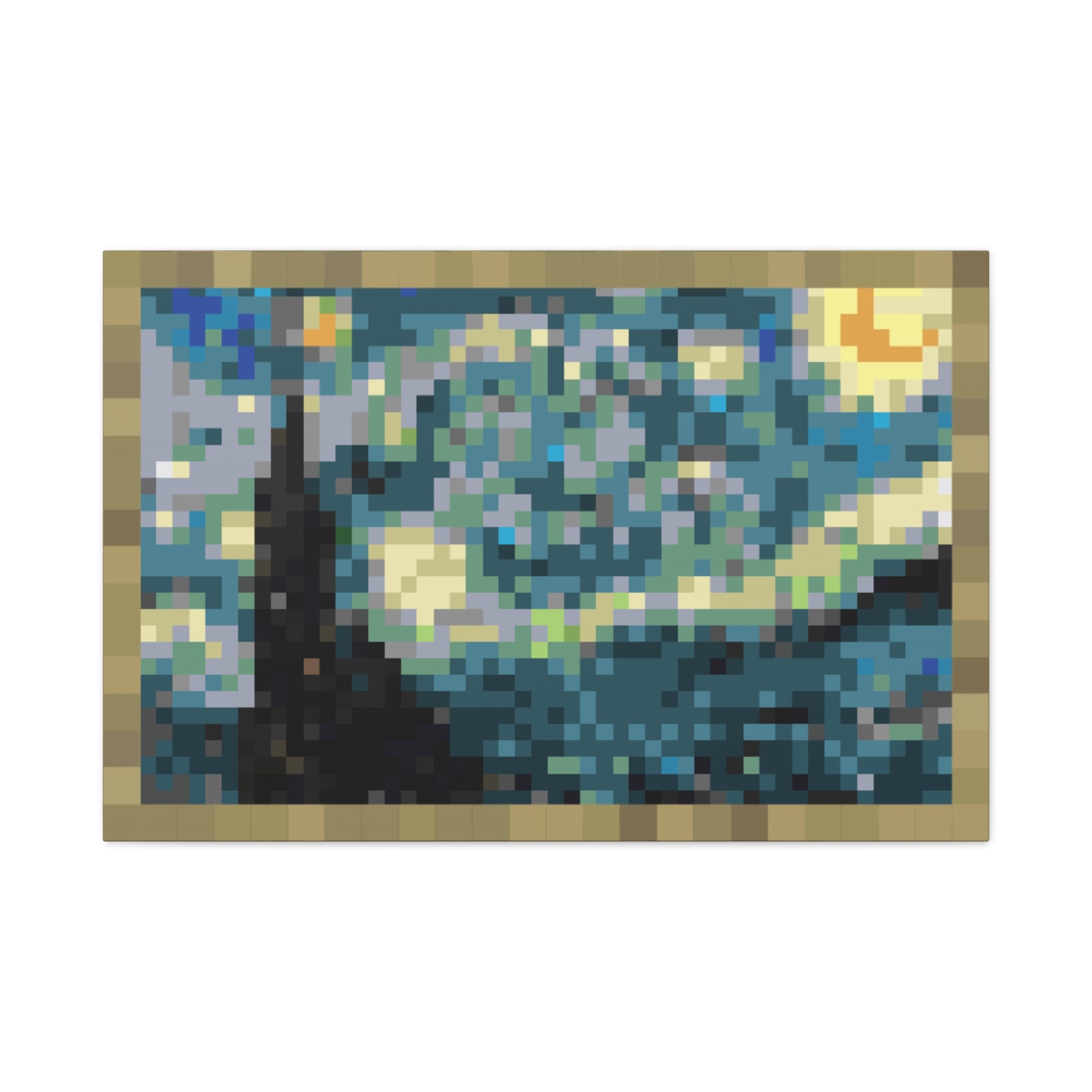 Starry Night Pixel-Style Matte Canvas Print