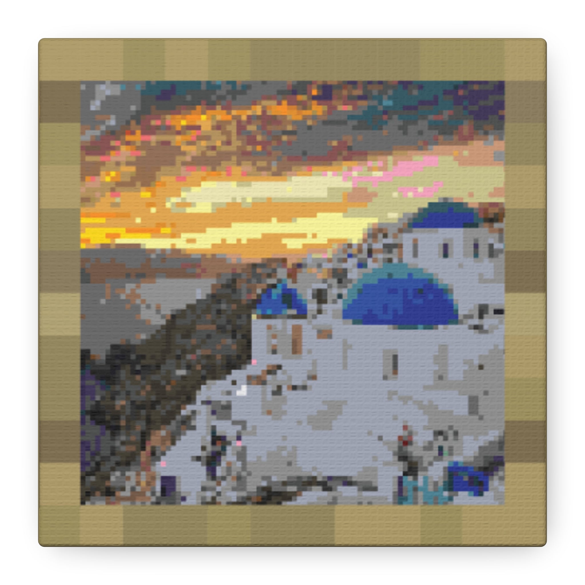Santorini Sunset Pixel-Style Matte Canvas Print