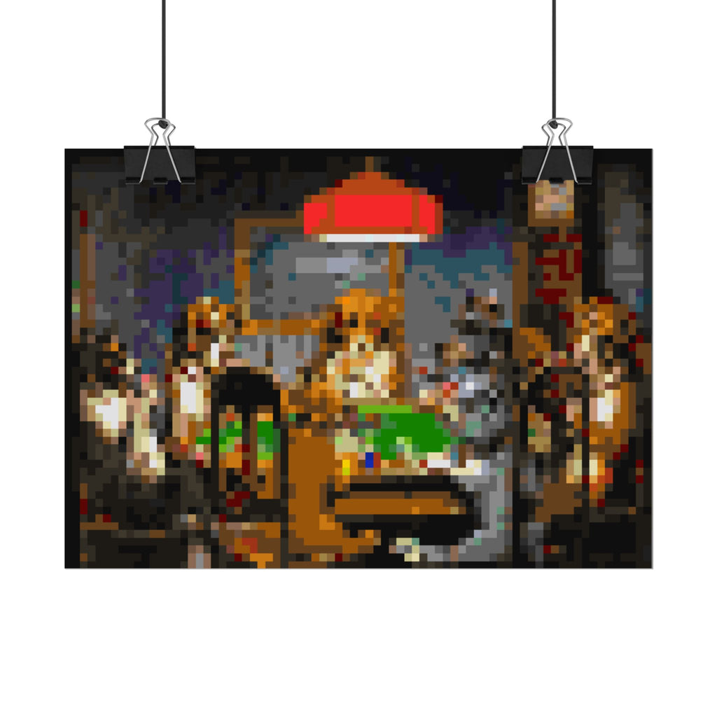 Dogs Playing Poker Pixel-Style Rolled Art Print
