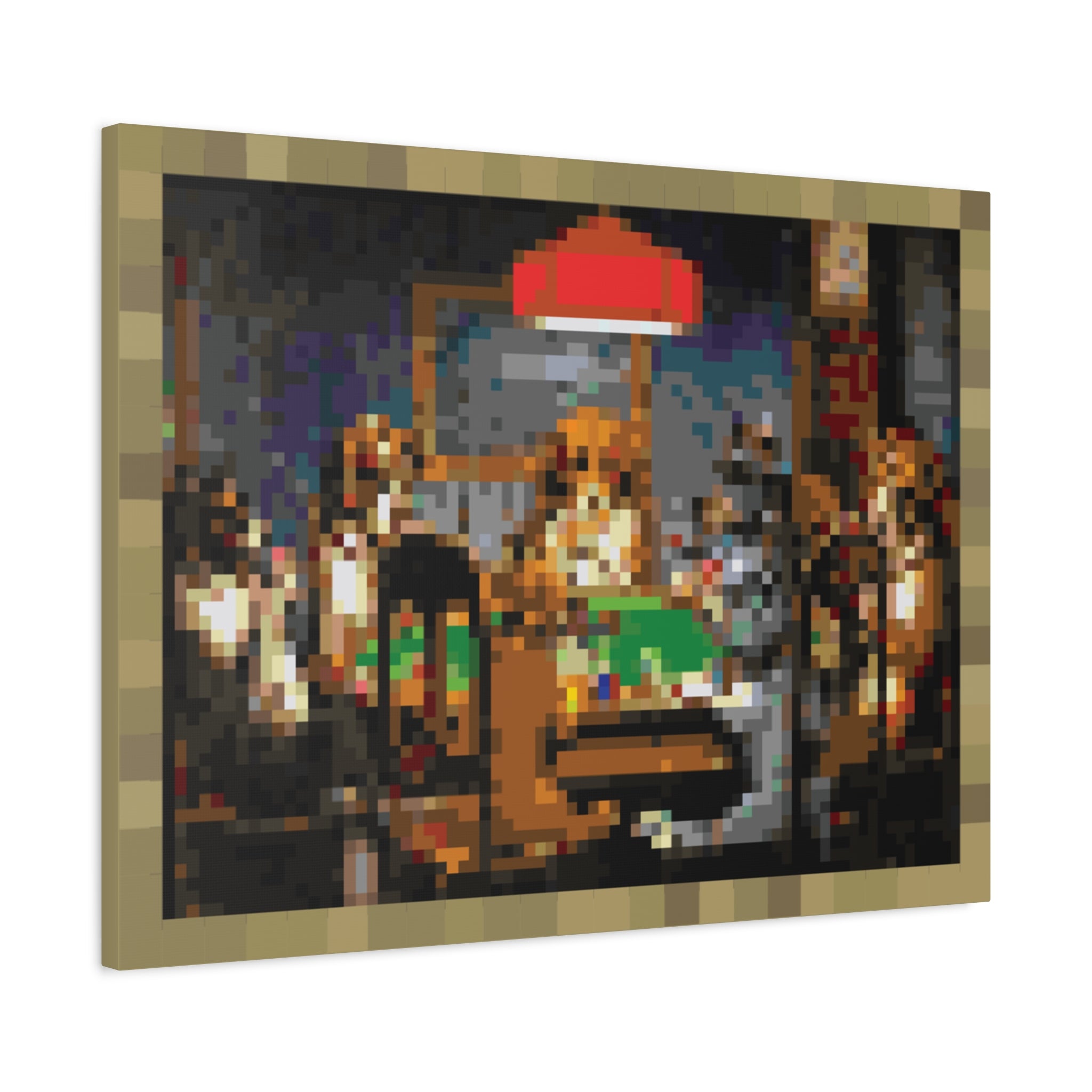 Dogs Playing Poker Pixel-Style Matte Canvas Print