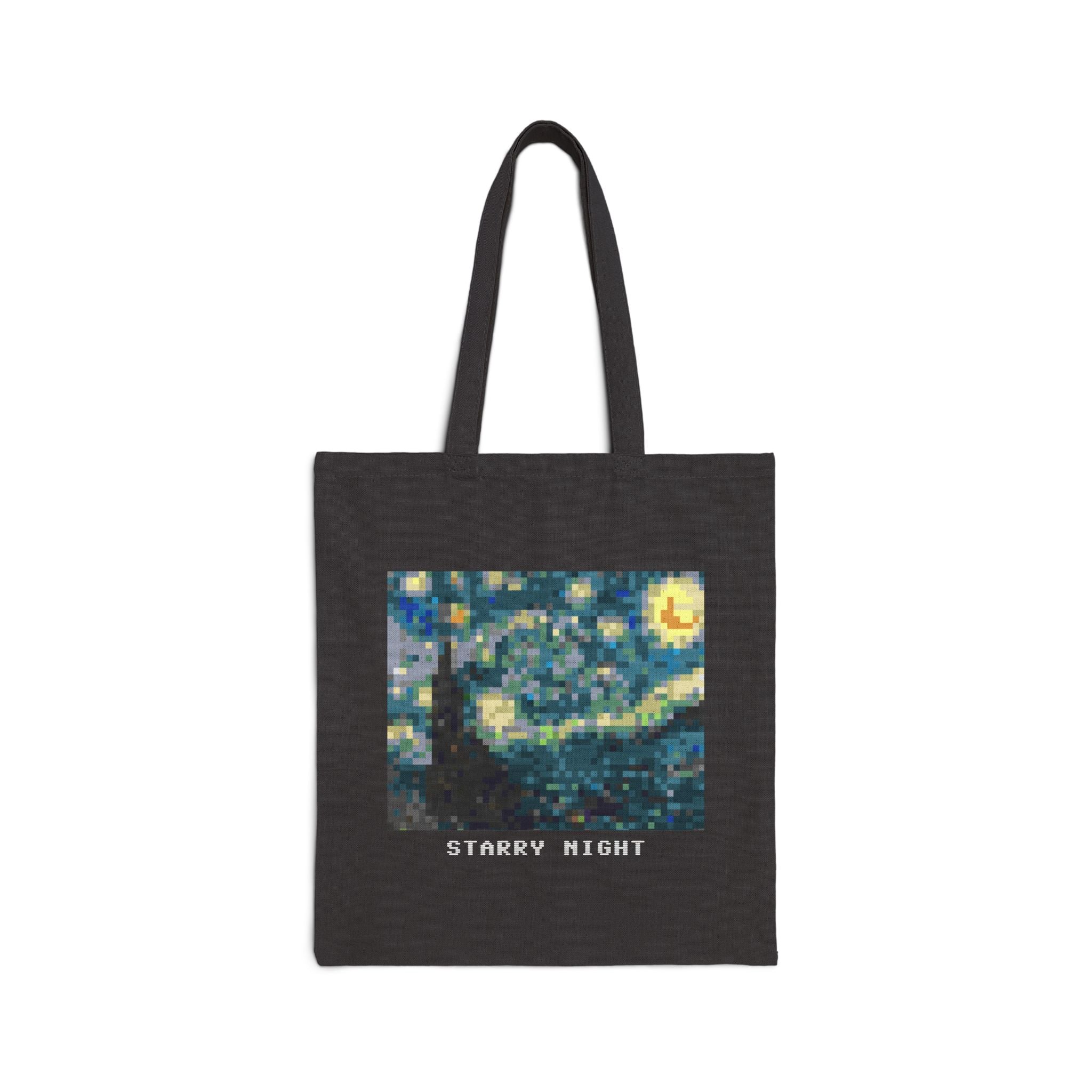 Starry Night Pixel Art Tote Bag — Famous Artwork Canvas Tote