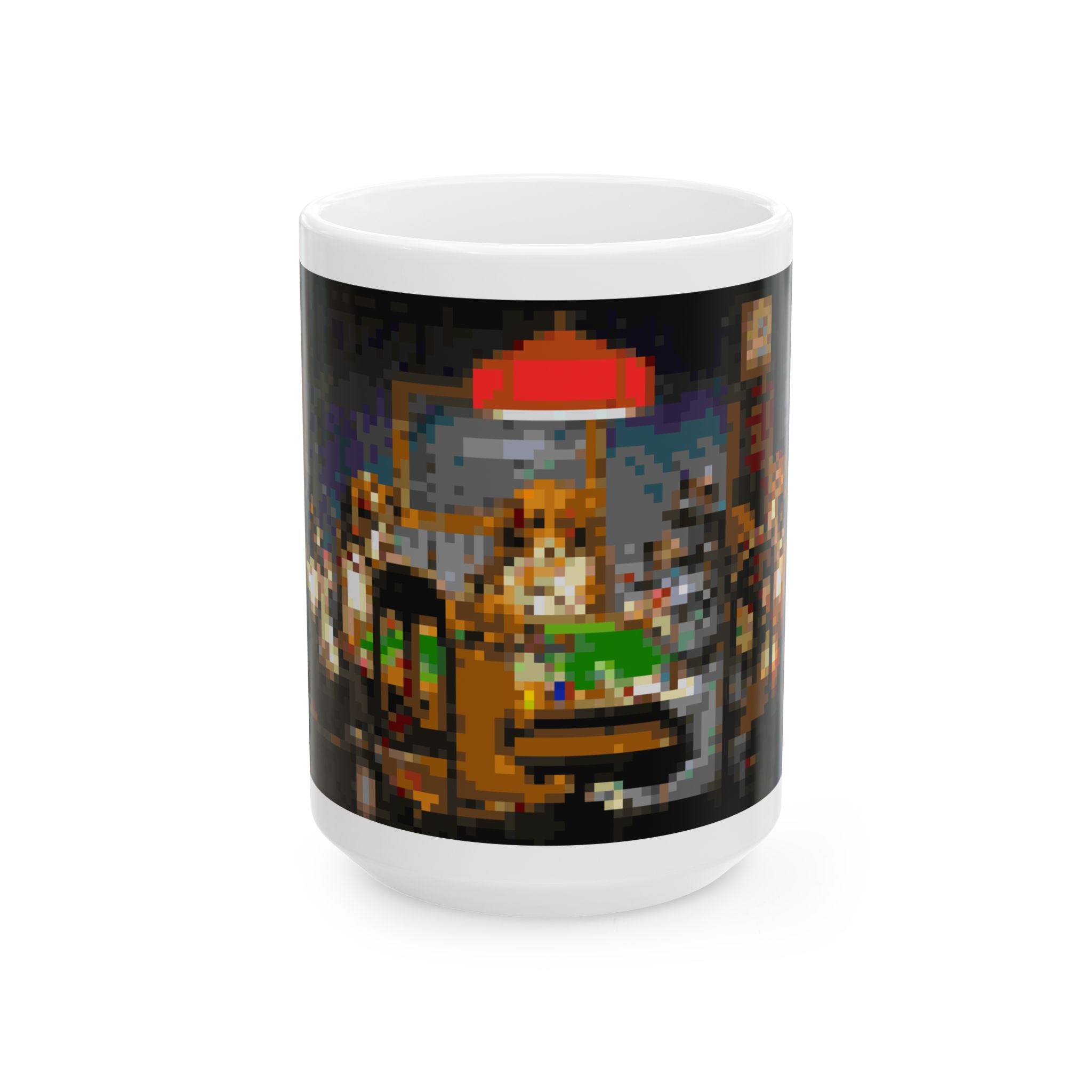 Dogs Playing Poker Pixel-Style Ceramic Mug (11oz/15oz)