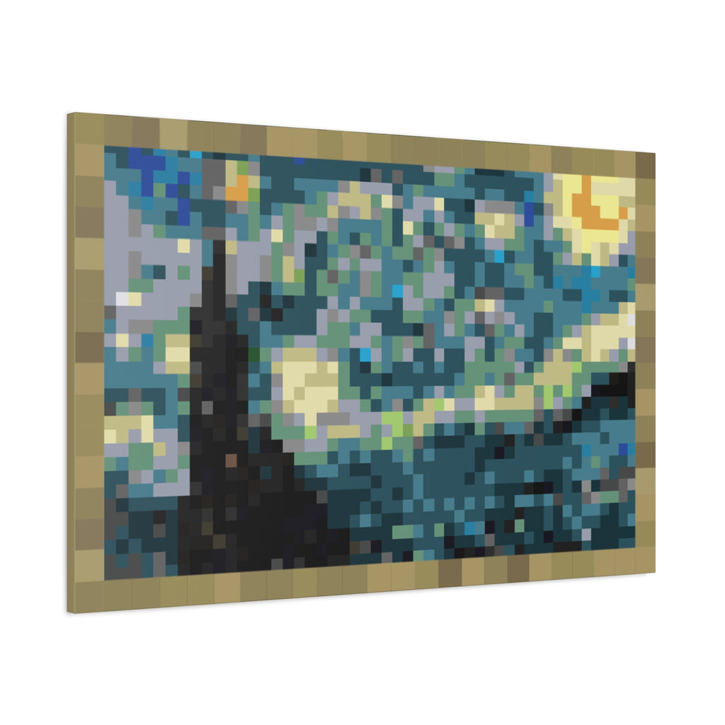 Starry Night Pixel-Style Matte Canvas Print