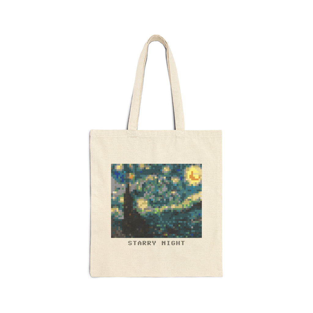 Starry Night Pixel Art Tote Bag — Famous Artwork Canvas Tote