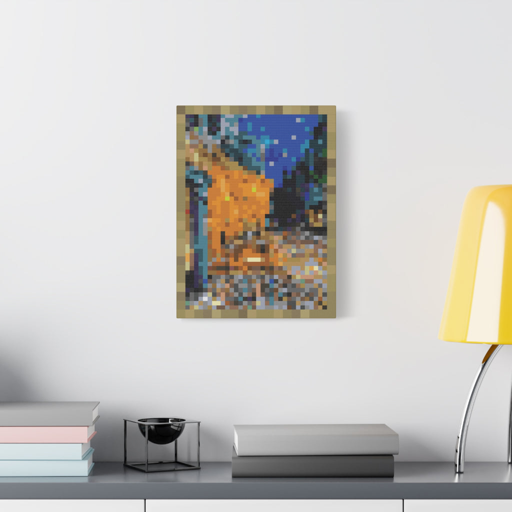 Cafe Terrace at Night Pixel-Style Matte Canvas Print