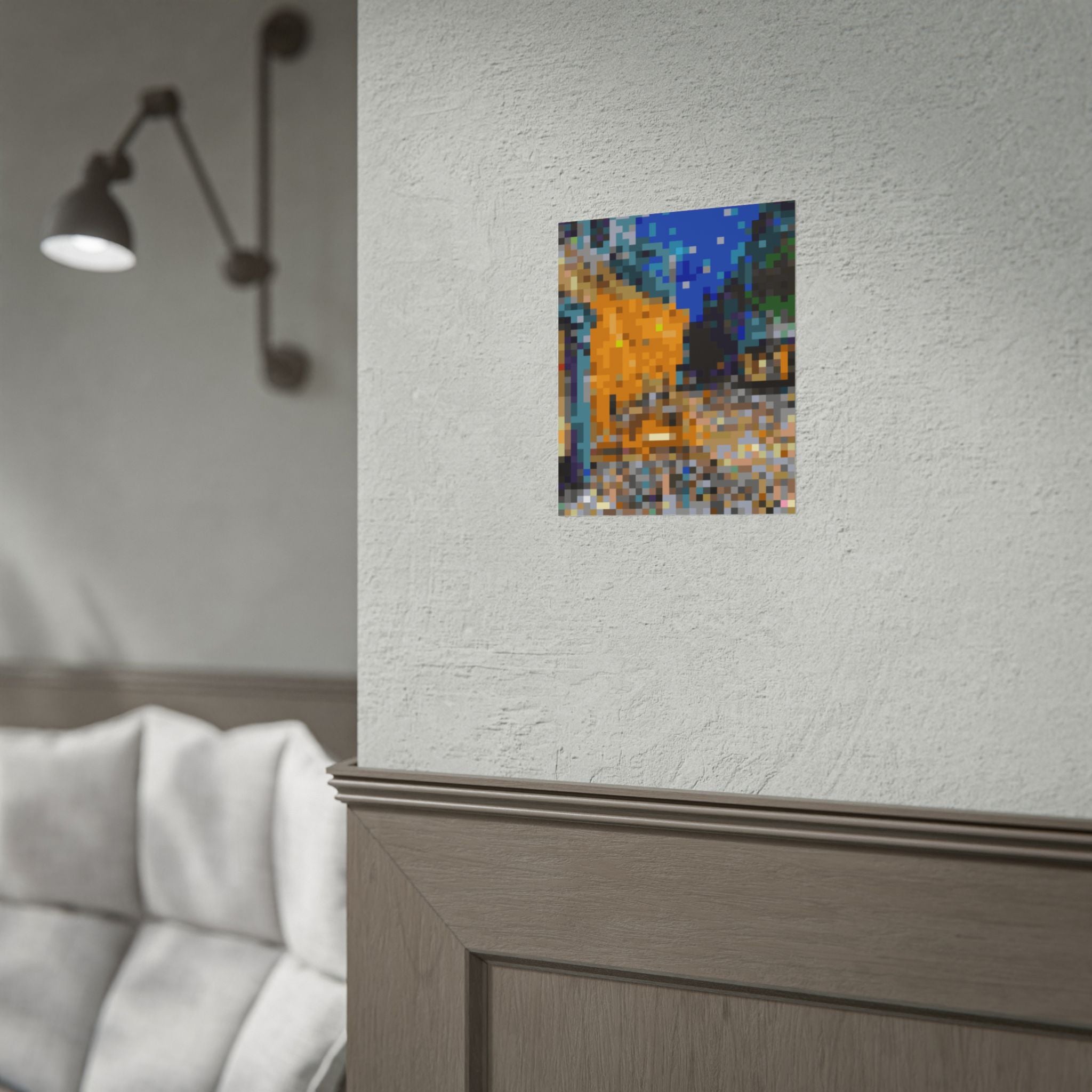 Cafe Terrace at Night Pixel-Style Rolled Art Print