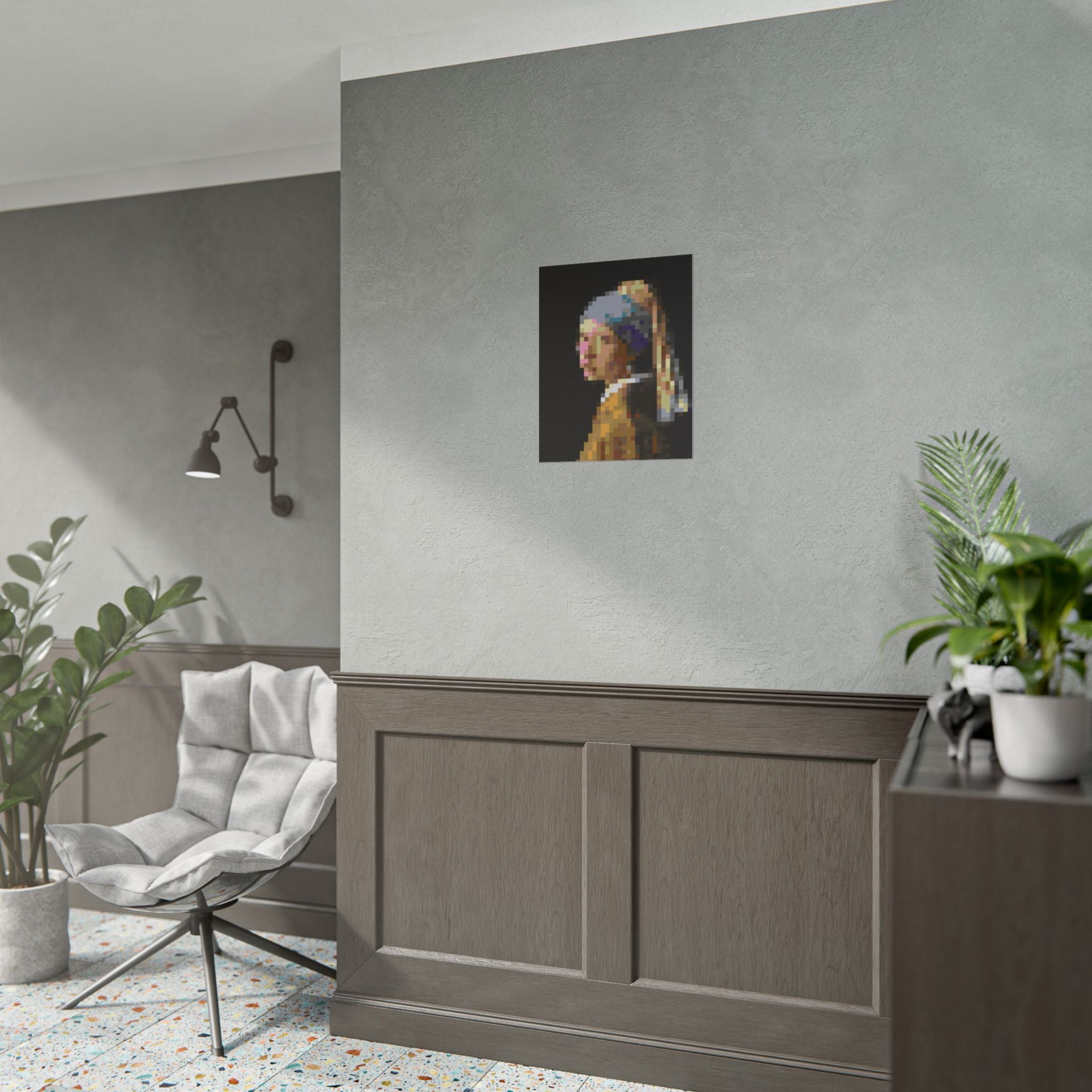 Girl with a Pearl Earring Pixel-Style Rolled Art Print