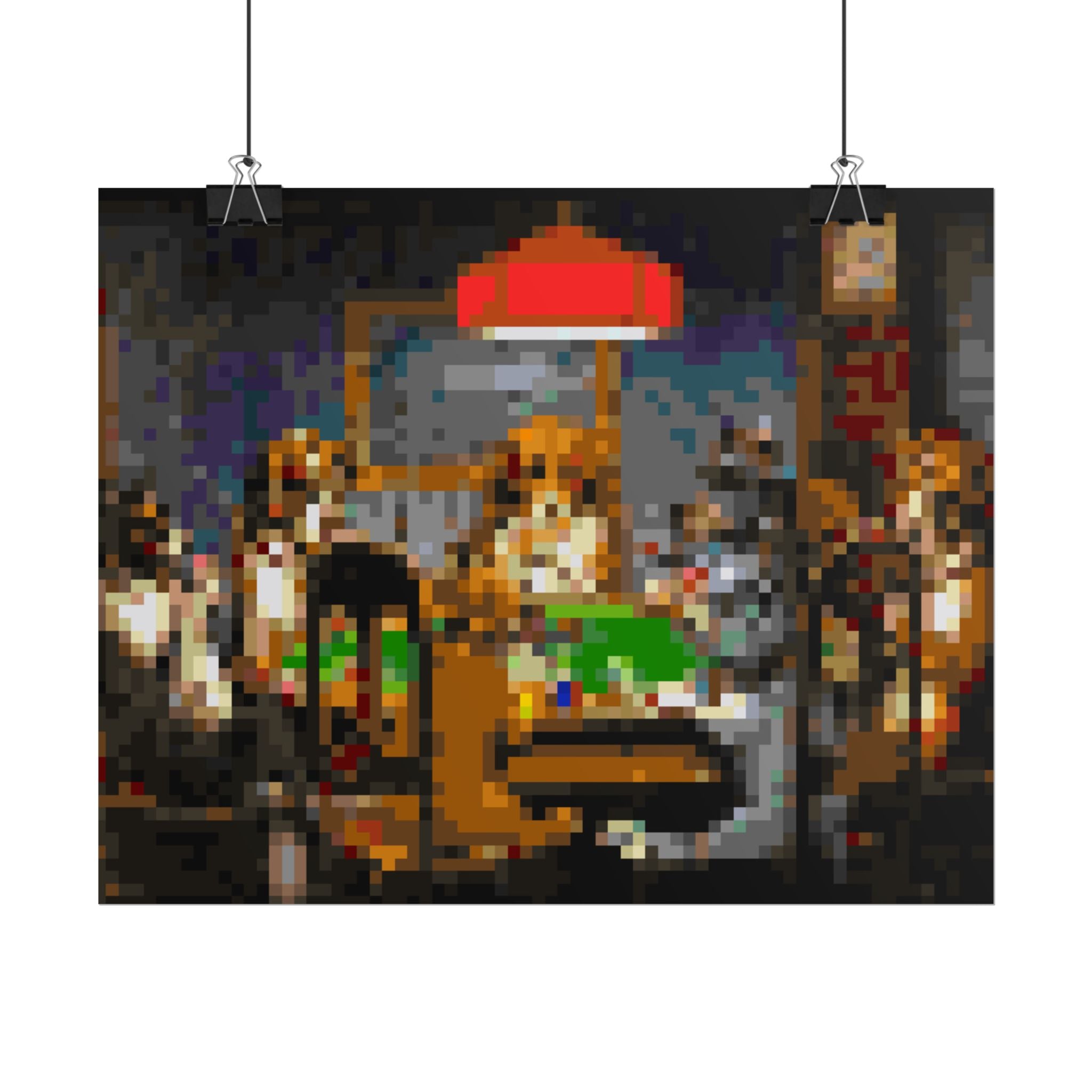 Dogs Playing Poker Pixel-Style Rolled Art Print
