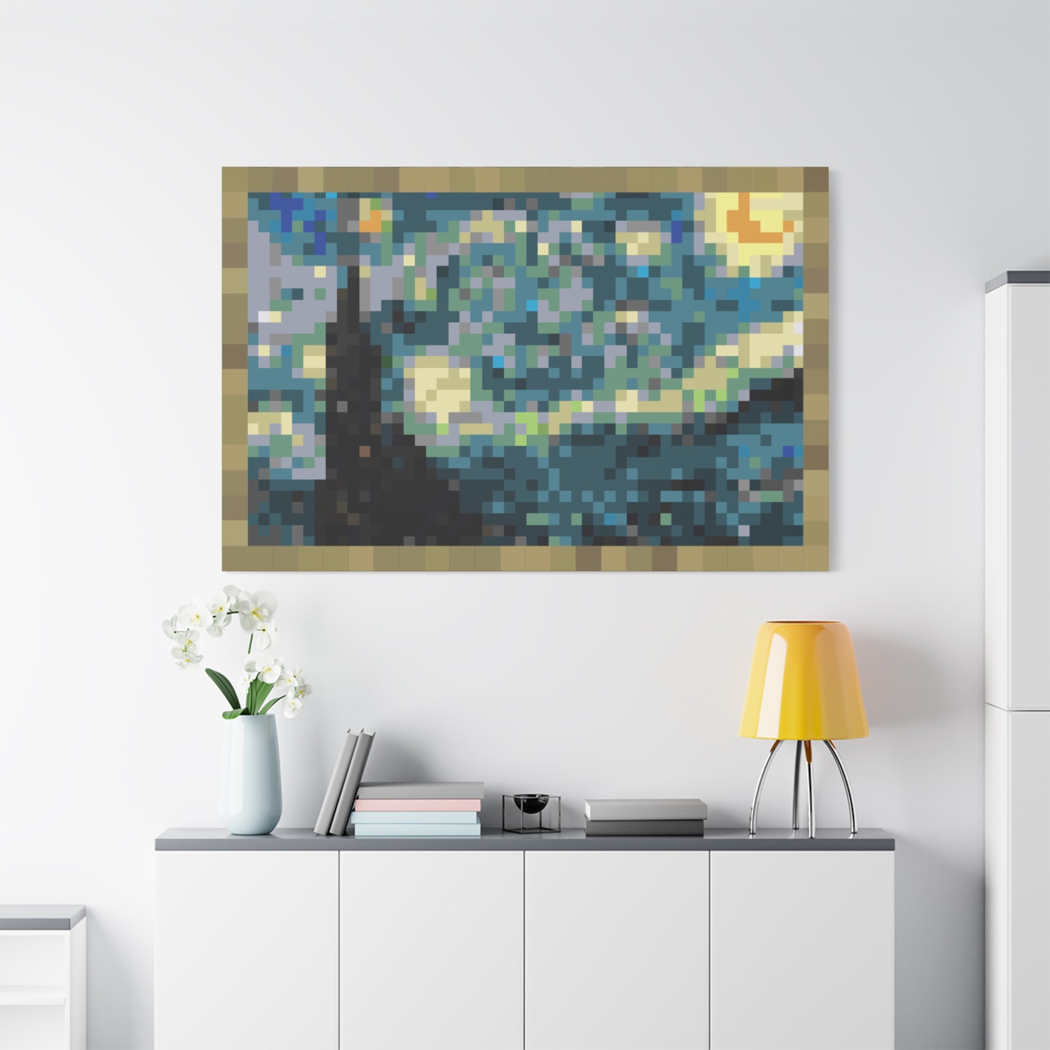 Starry Night Pixel-Style Matte Canvas Print