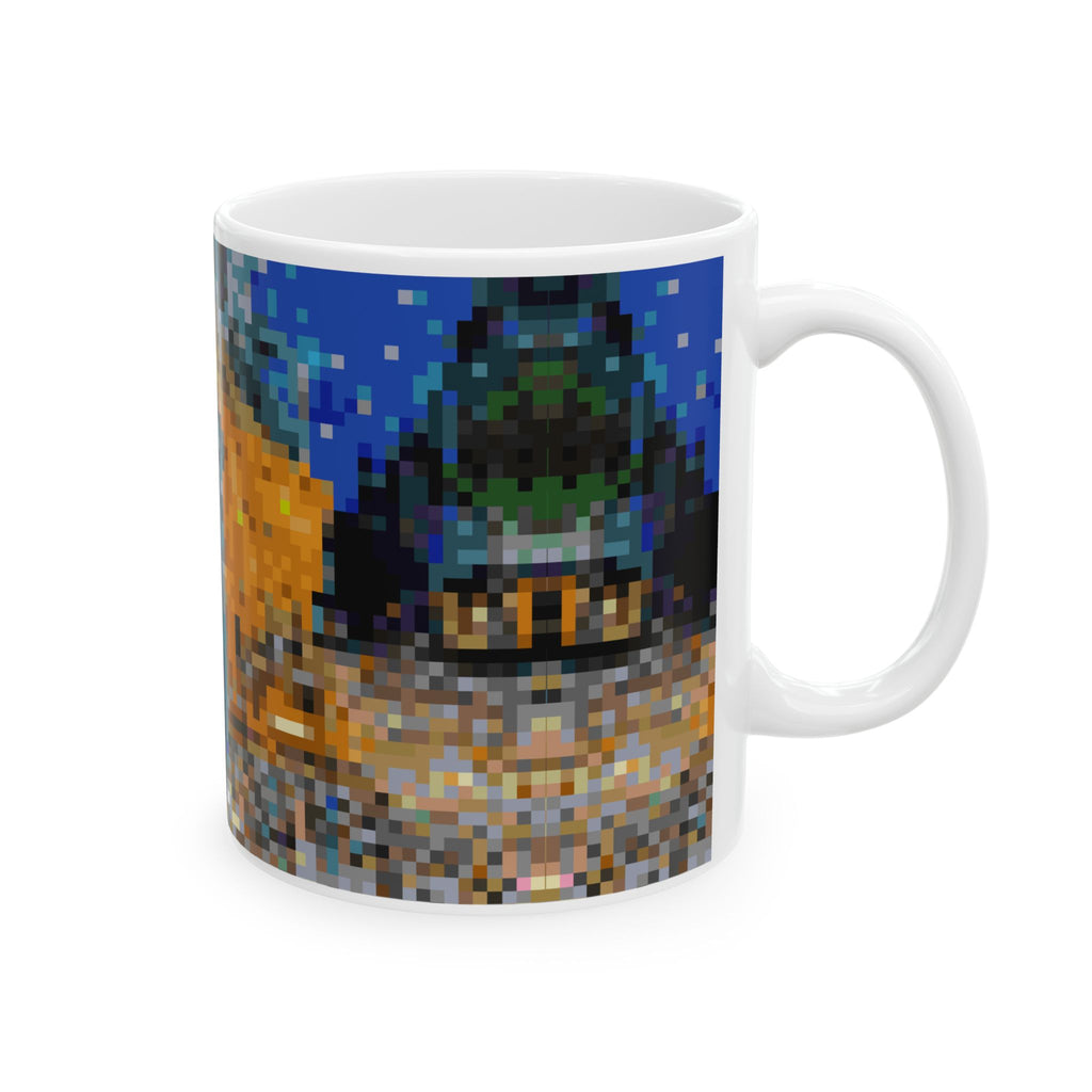 Cafe Terrace at Night Pixel-Style Ceramic Mug (11oz/15oz)