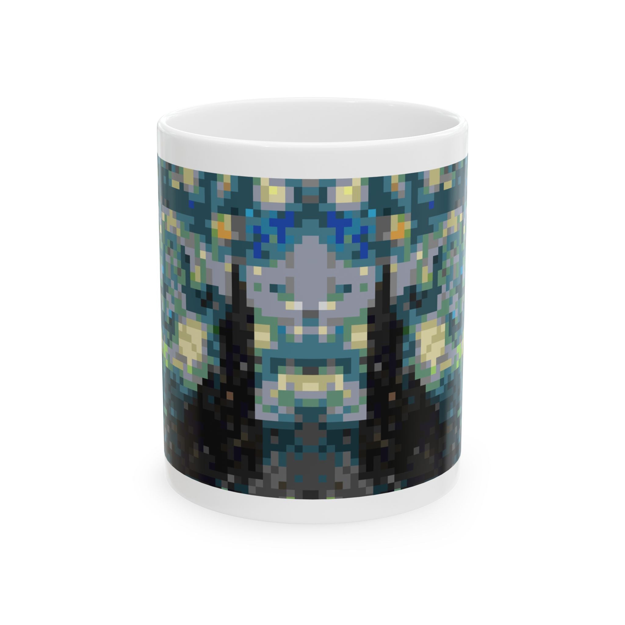 Starry Night Pixel-Style Ceramic Mug (11oz/15oz)