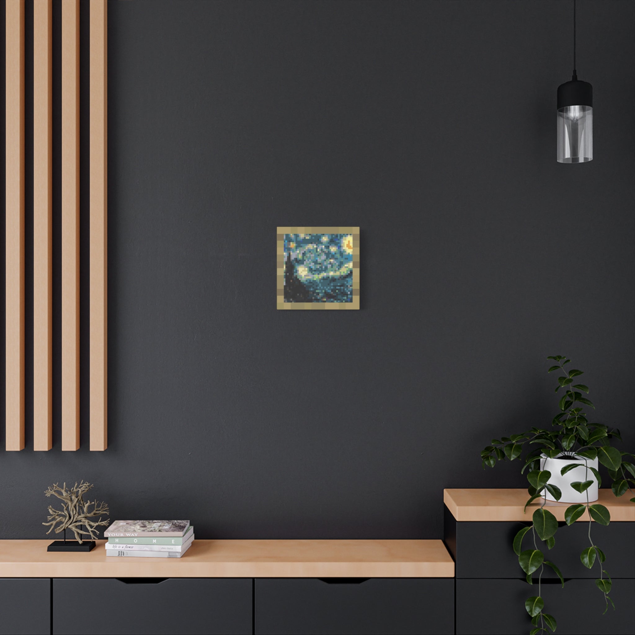 Starry Night Pixel-Style Matte Canvas Print