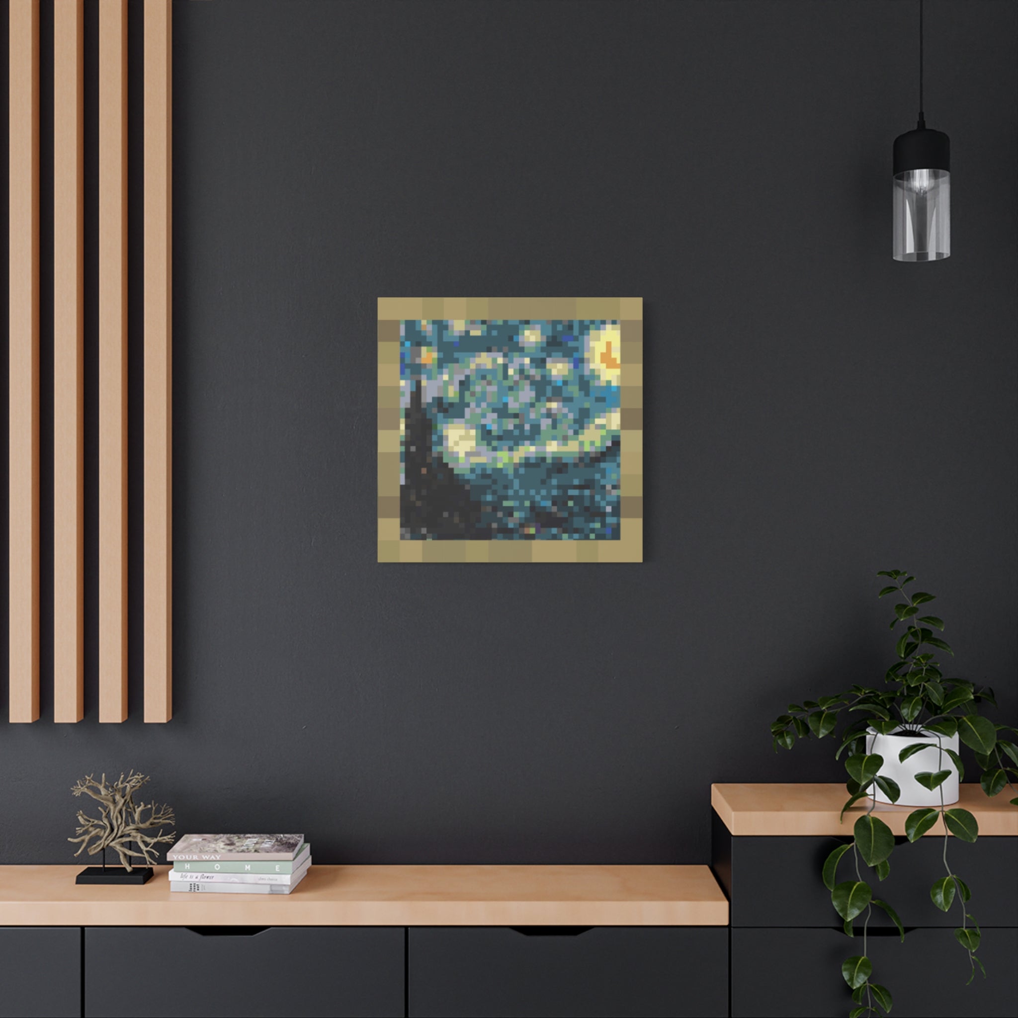 Starry Night Pixel-Style Matte Canvas Print
