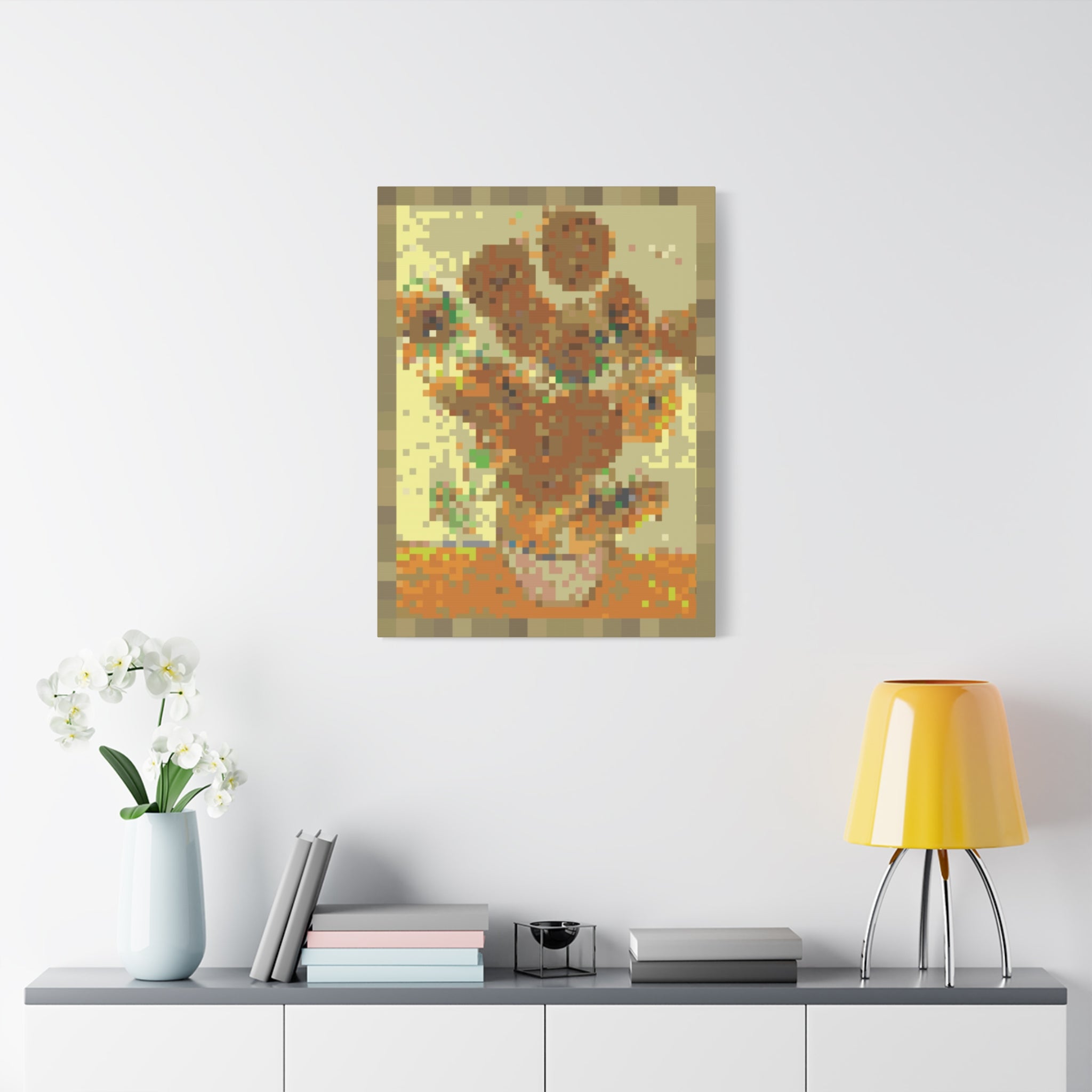 Sunflowers Pixel-Style Matte Canvas Print