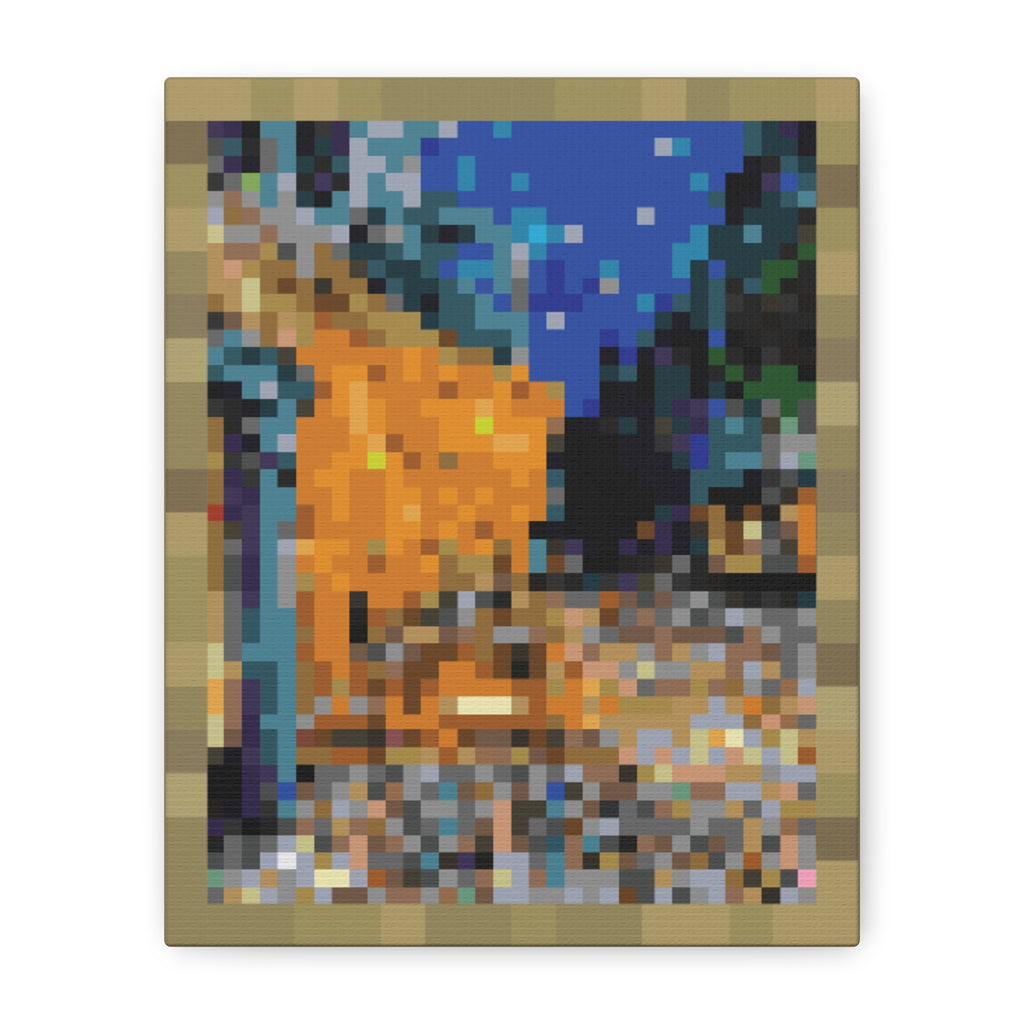 Cafe Terrace at Night Pixel-Style Matte Canvas Print