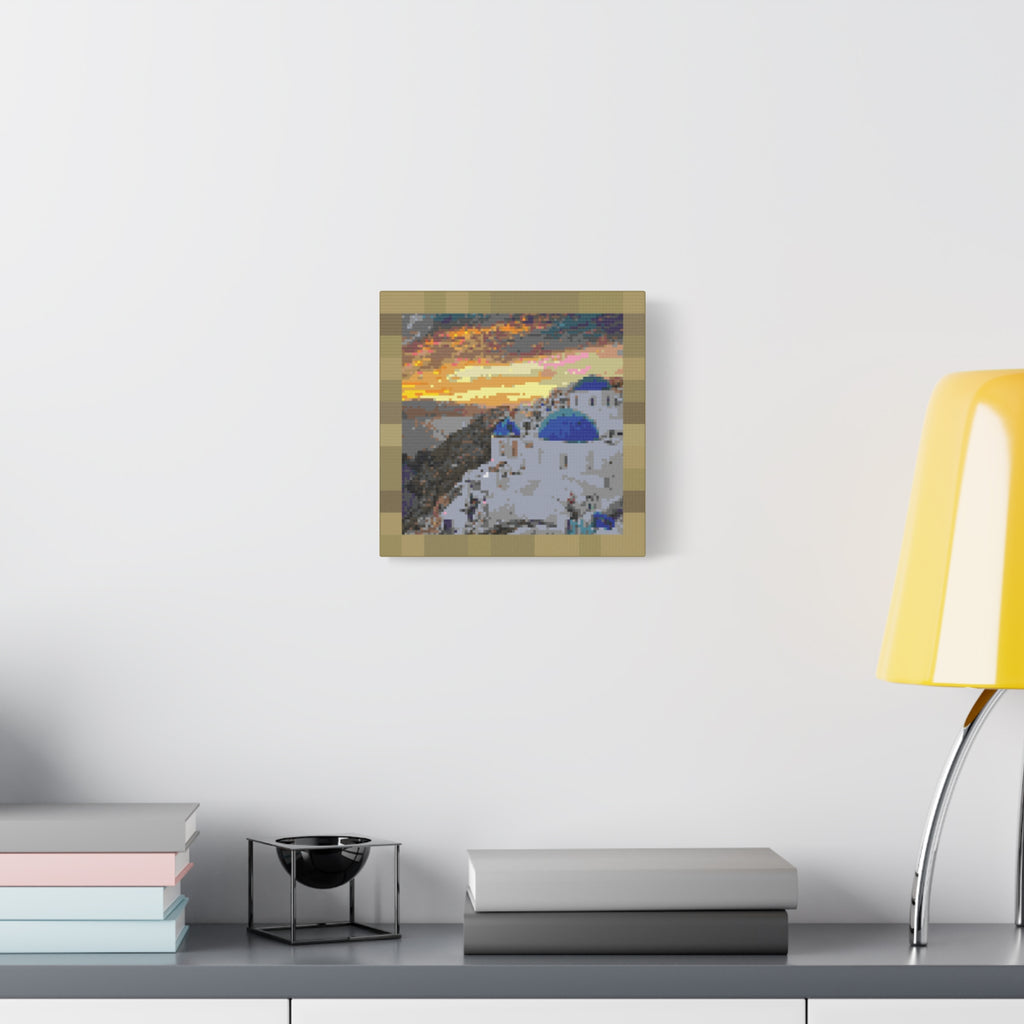Santorini Sunset Pixel-Style Matte Canvas Print