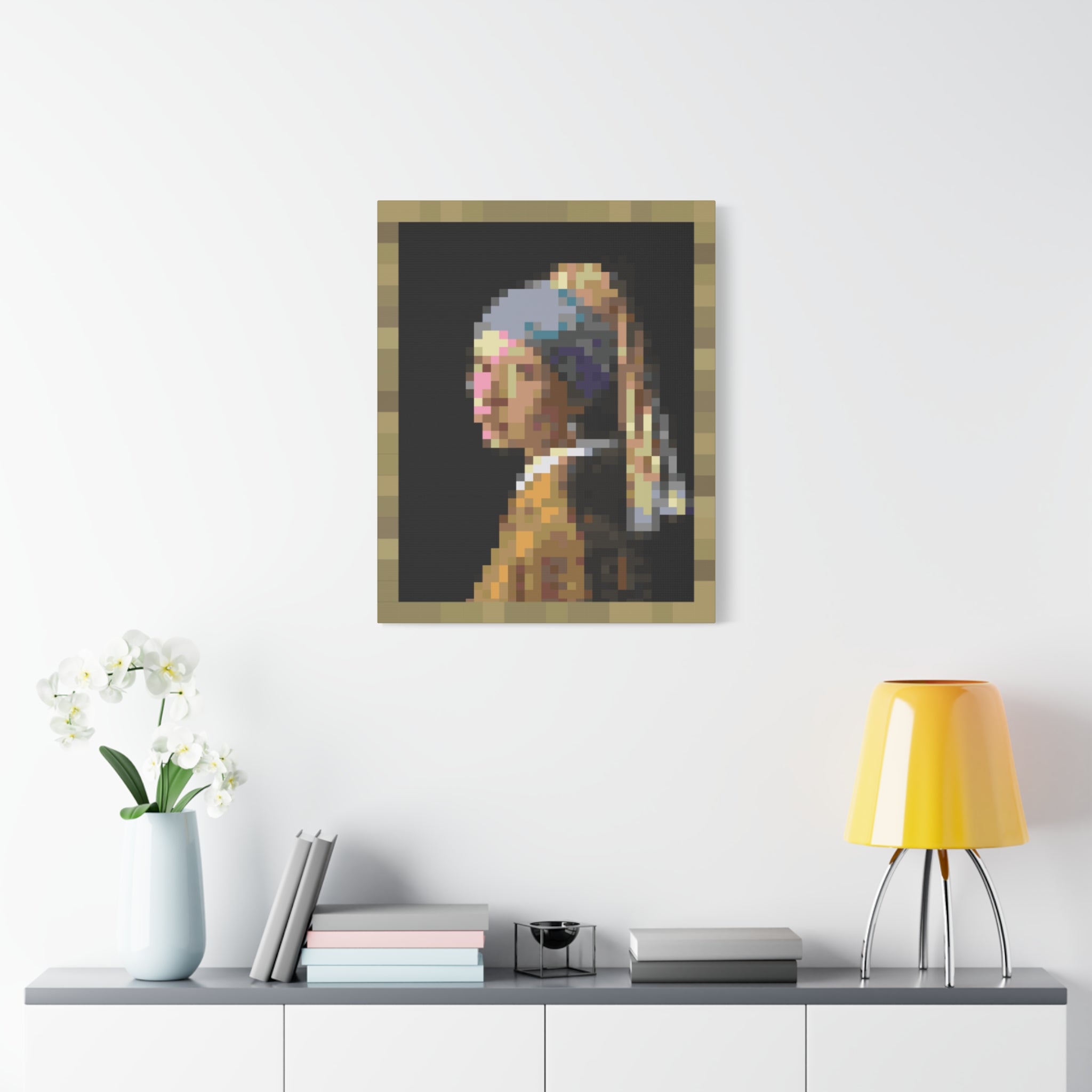 Girl with a Pearl Earring Pixel-Style Matte Canvas Print