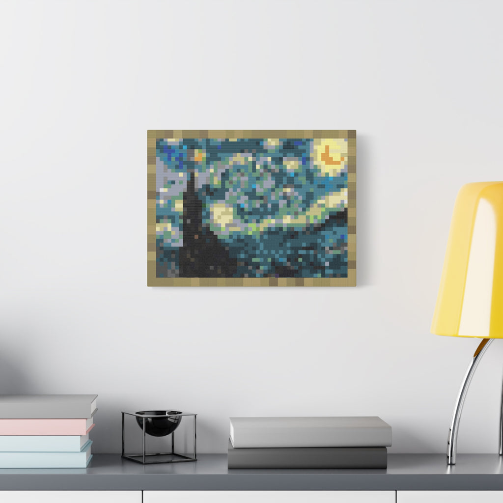 Starry Night Pixel-Style Matte Canvas Print