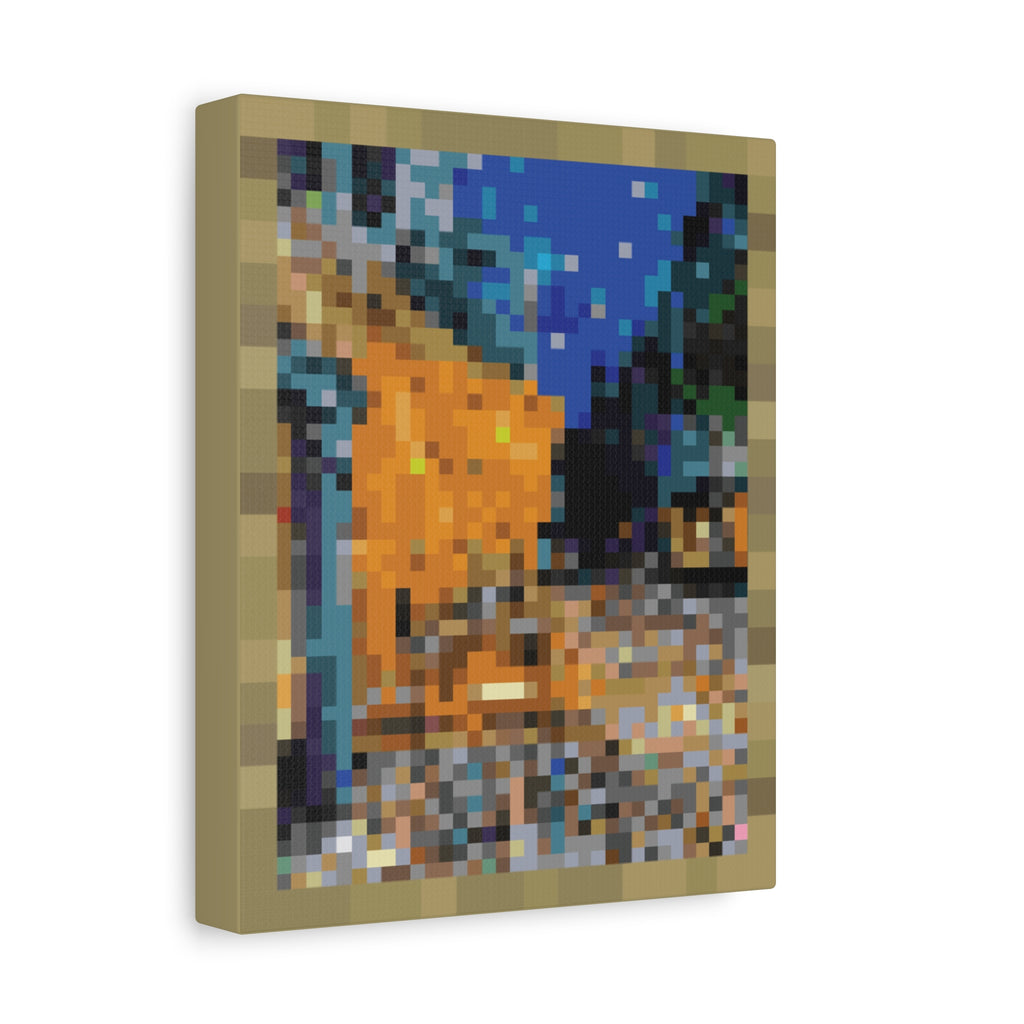 Cafe Terrace at Night Pixel-Style Matte Canvas Print