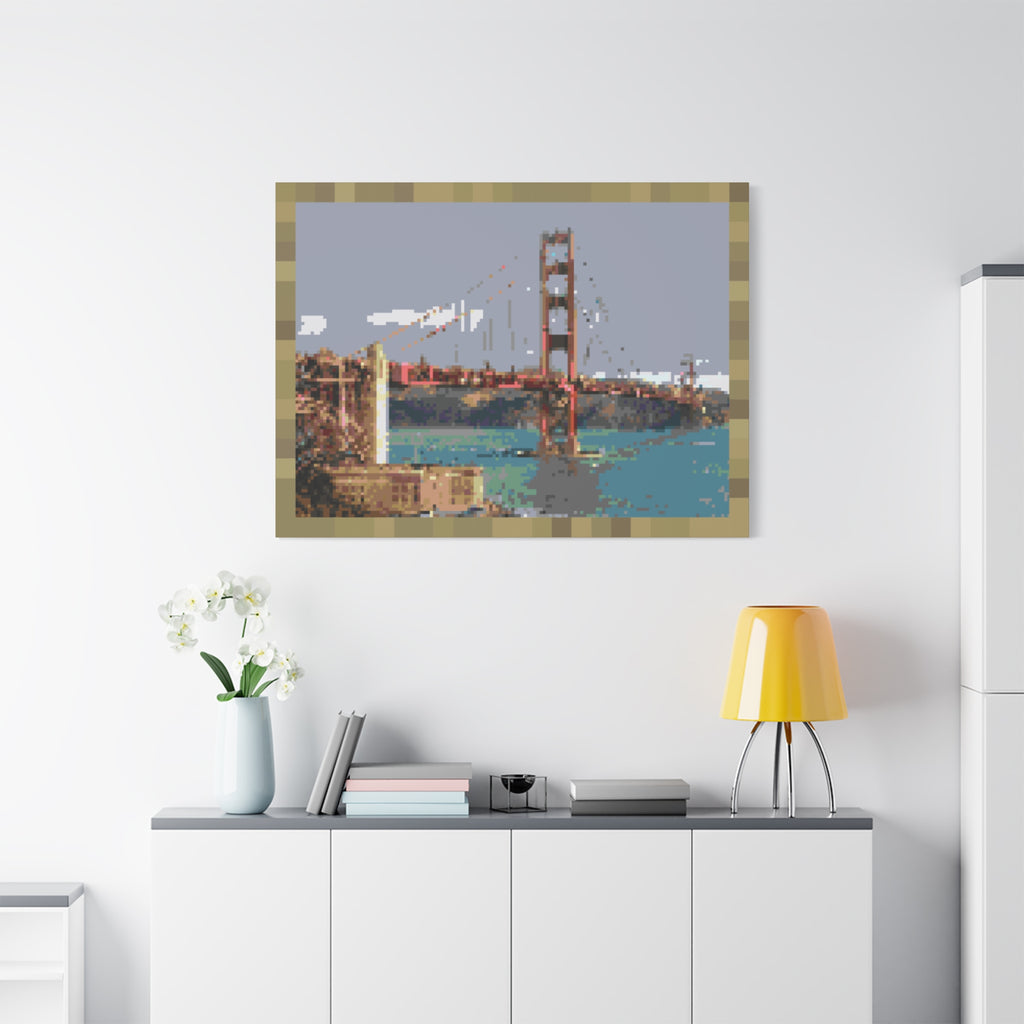 Golden Gate Bridge Pixel-Style Matte Canvas Print