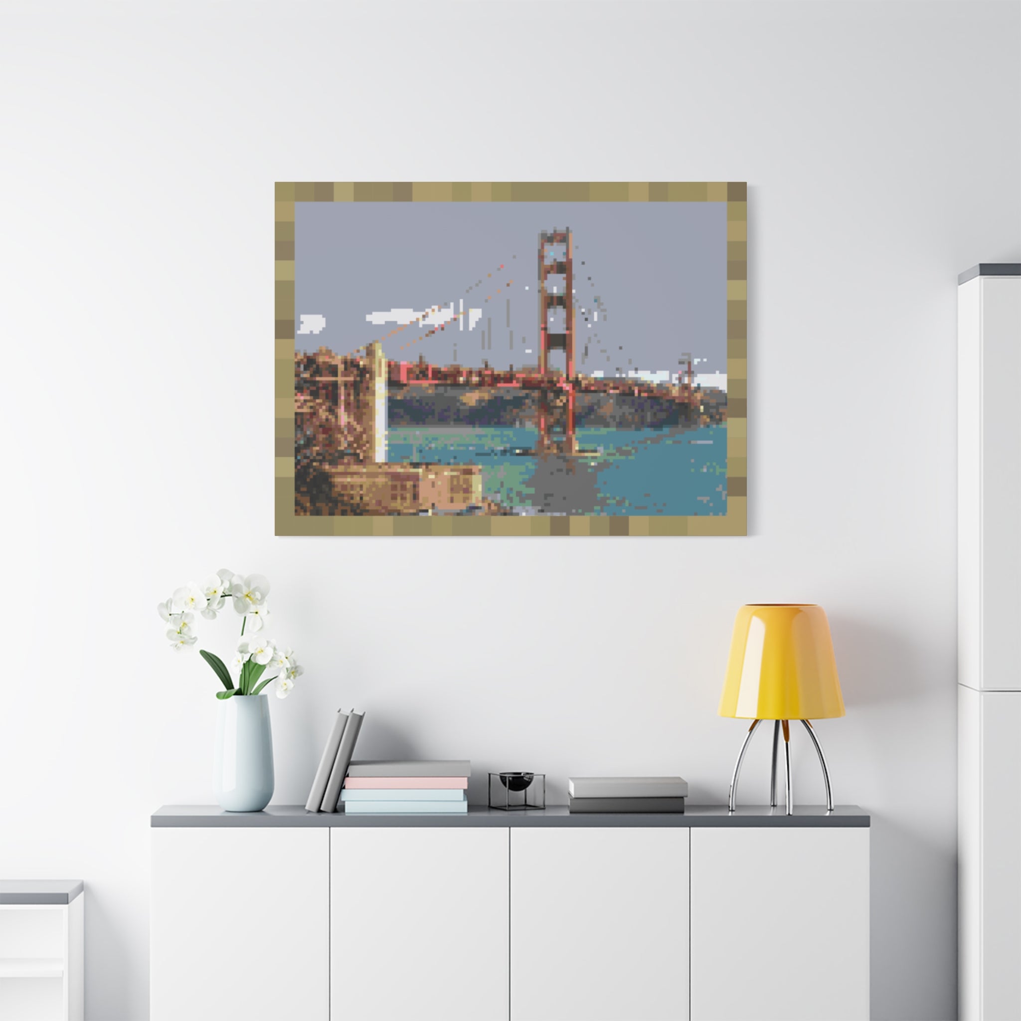 Golden Gate Bridge Pixel-Style Matte Canvas Print