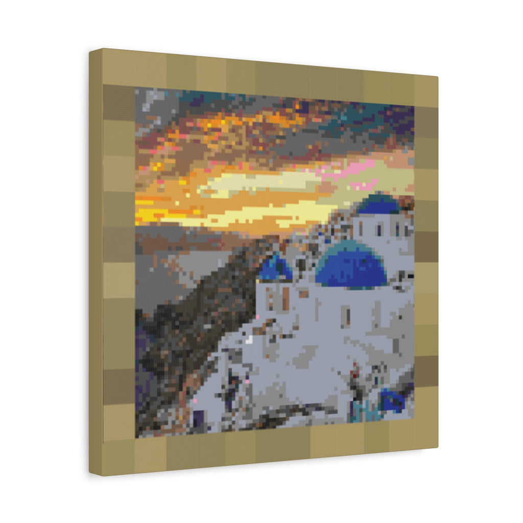 Santorini Sunset Pixel-Style Matte Canvas Print