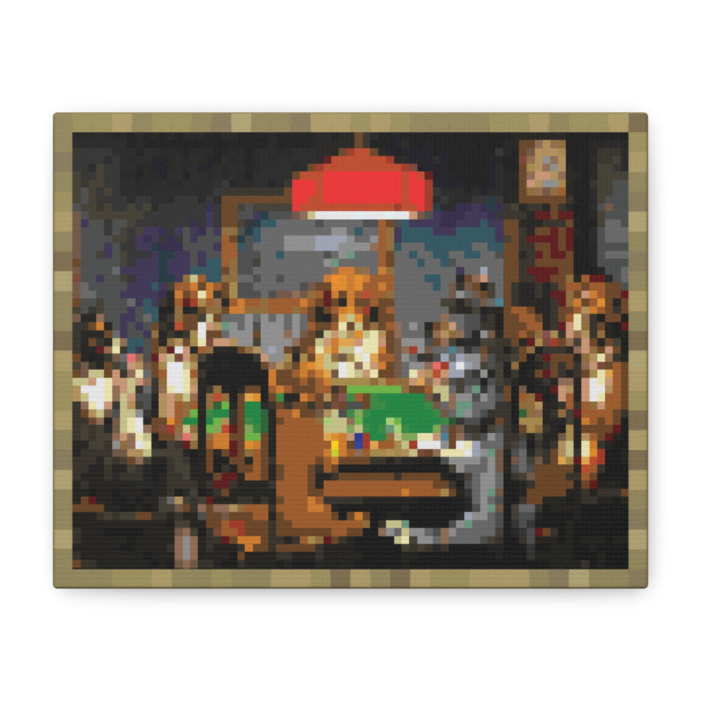 Dogs Playing Poker Pixel-Style Matte Canvas Print