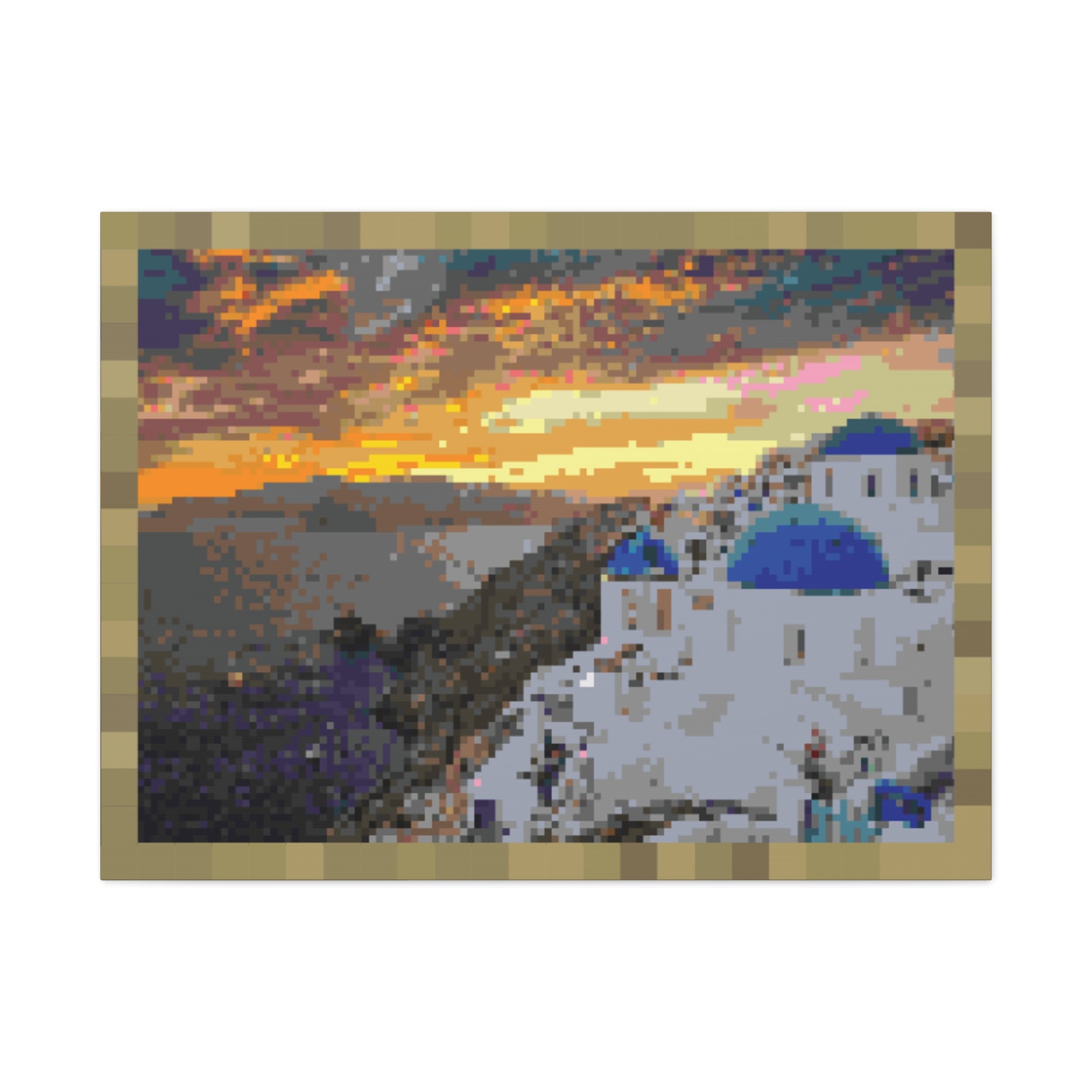 Santorini Sunset Pixel-Style Matte Canvas Print