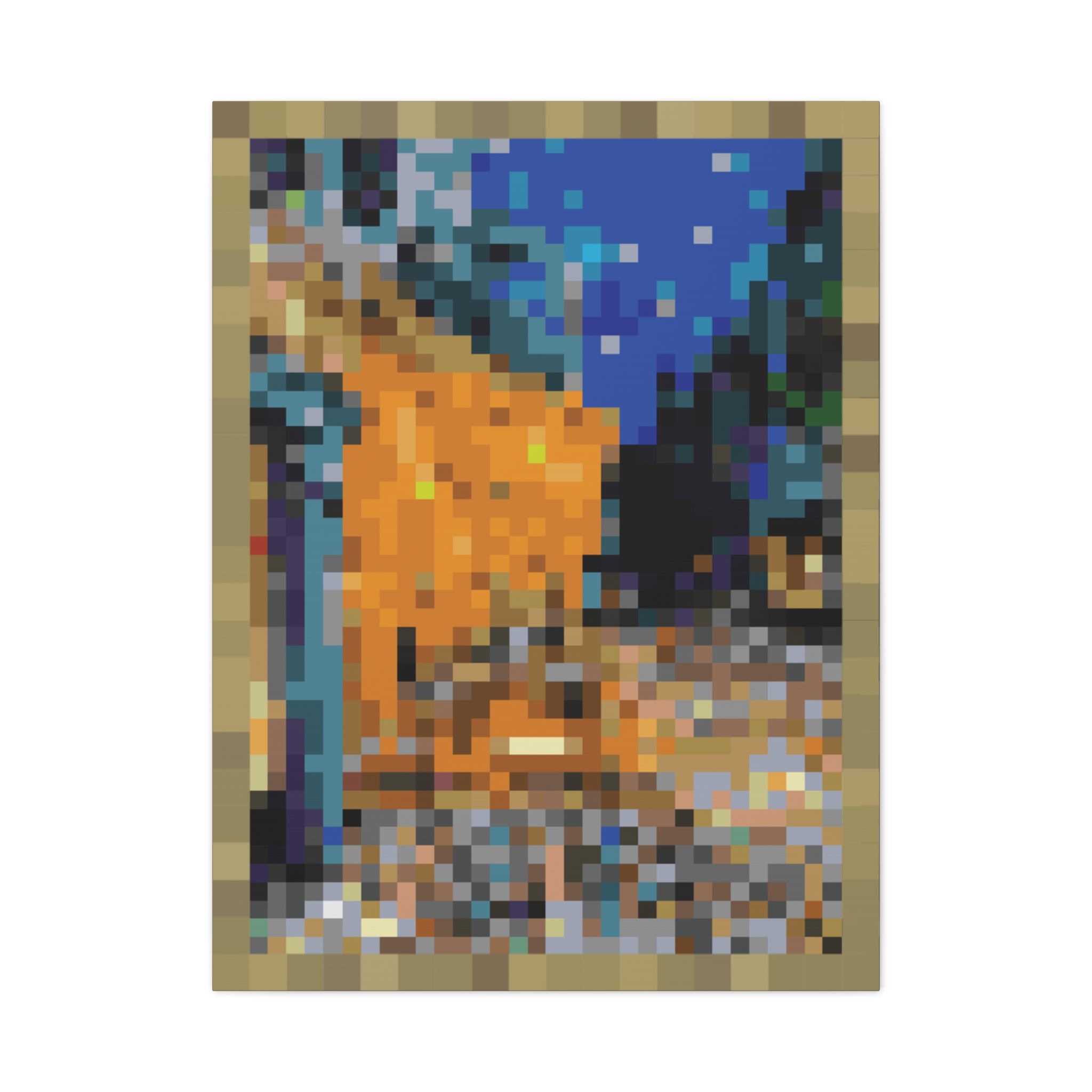 Cafe Terrace at Night Pixel-Style Matte Canvas Print