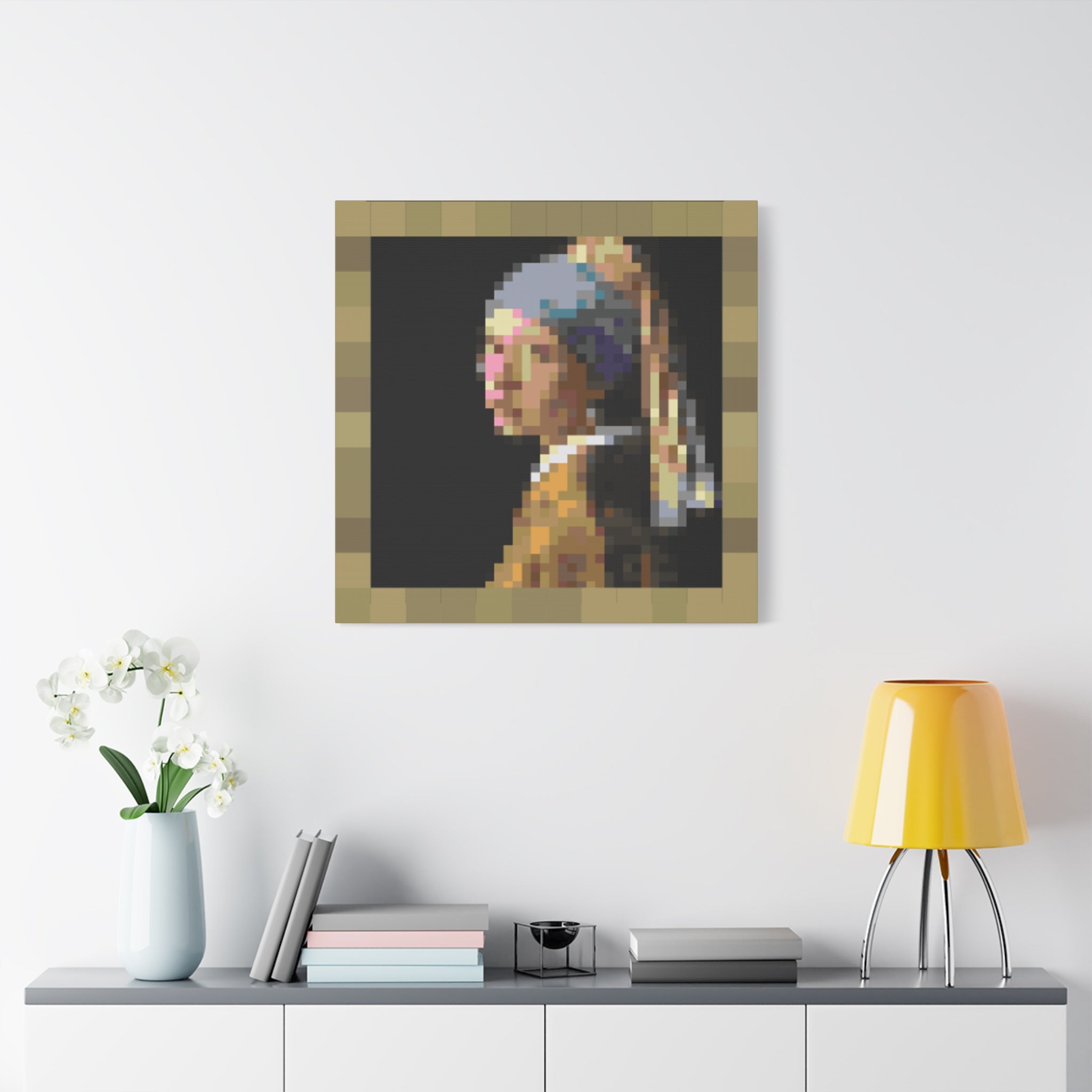 Girl with a Pearl Earring Pixel-Style Matte Canvas Print