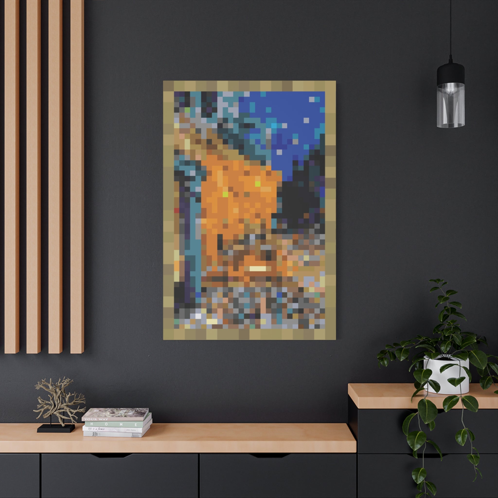 Cafe Terrace at Night Pixel-Style Matte Canvas Print
