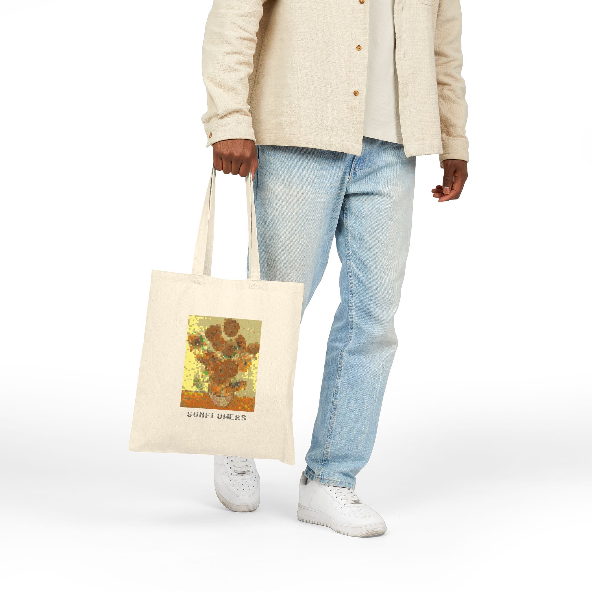 Sunflowers Pixel Art Tote Bag — Famous Artwork Canvas Tote