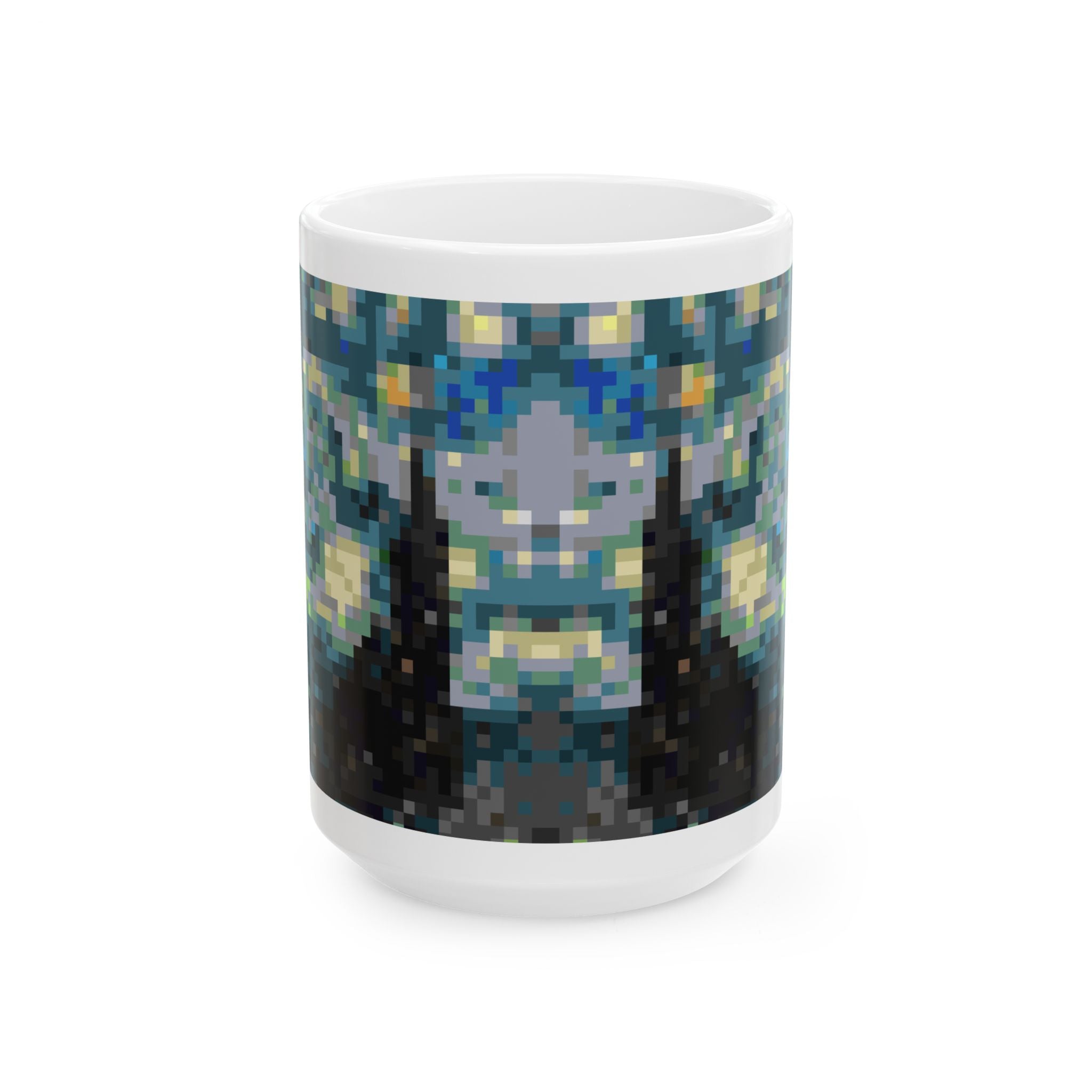 Starry Night Pixel-Style Ceramic Mug (11oz/15oz)