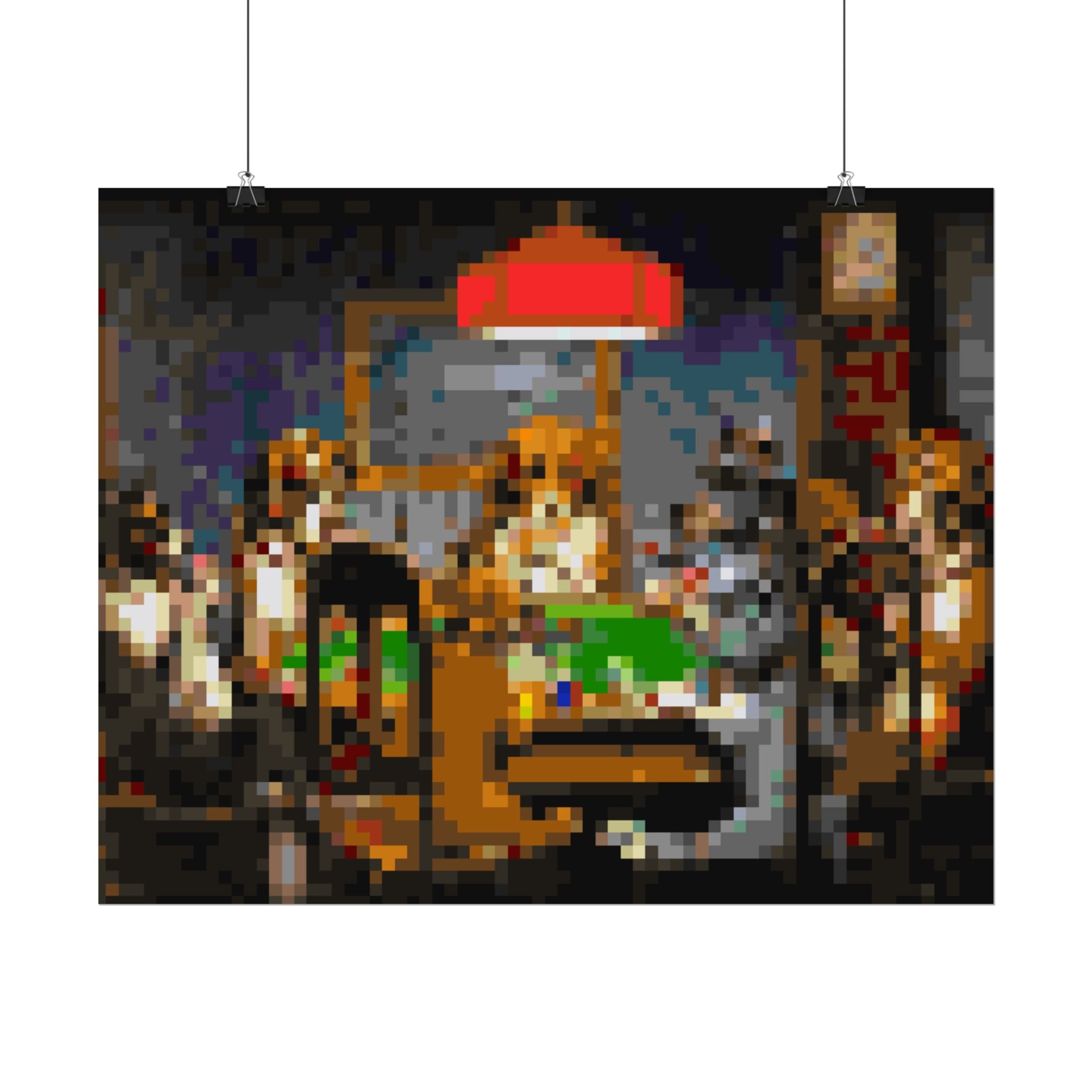 Dogs Playing Poker Pixel-Style Rolled Art Print
