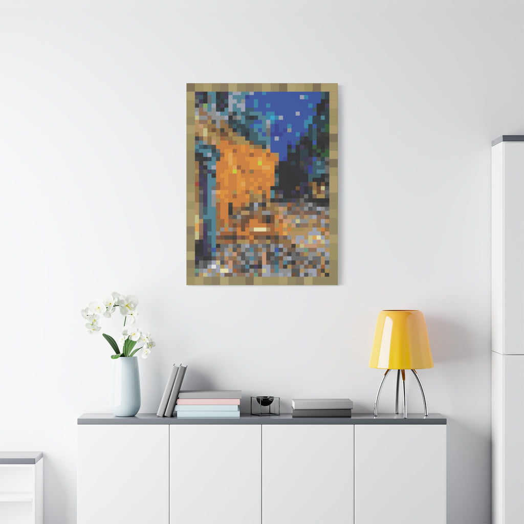 Cafe Terrace at Night Pixel-Style Matte Canvas Print