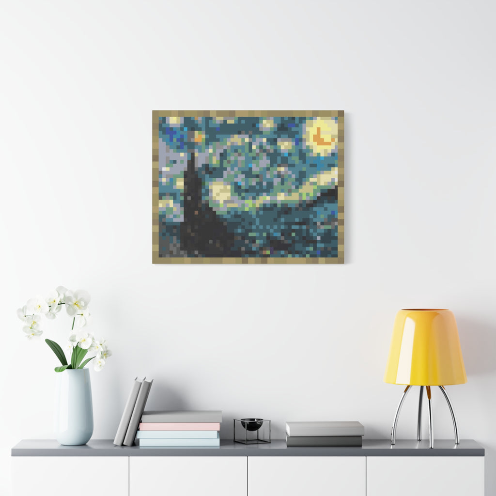 Starry Night Pixel-Style Matte Canvas Print
