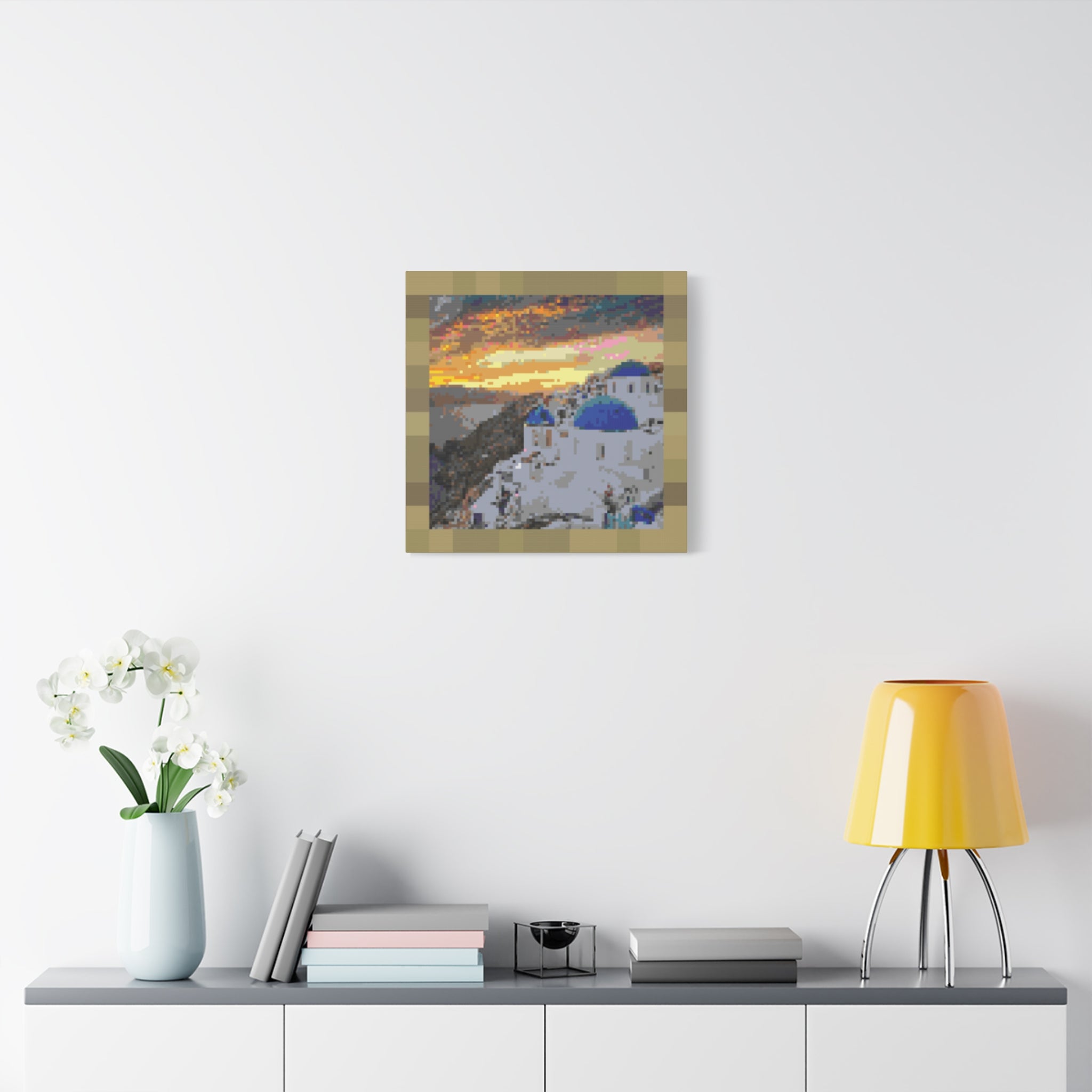Santorini Sunset Pixel-Style Matte Canvas Print