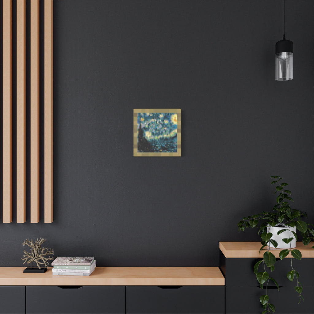 Starry Night Pixel-Style Matte Canvas Print