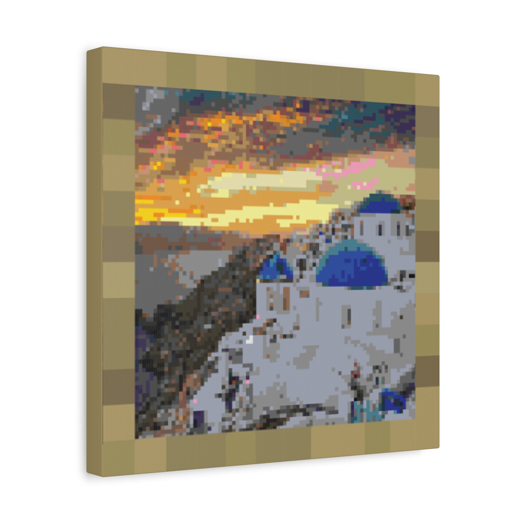 Santorini Sunset Pixel-Style Matte Canvas Print
