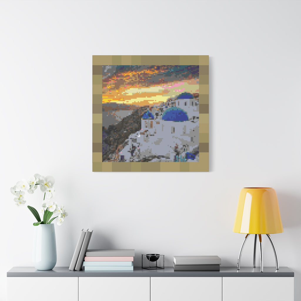 Santorini Sunset Pixel-Style Matte Canvas Print