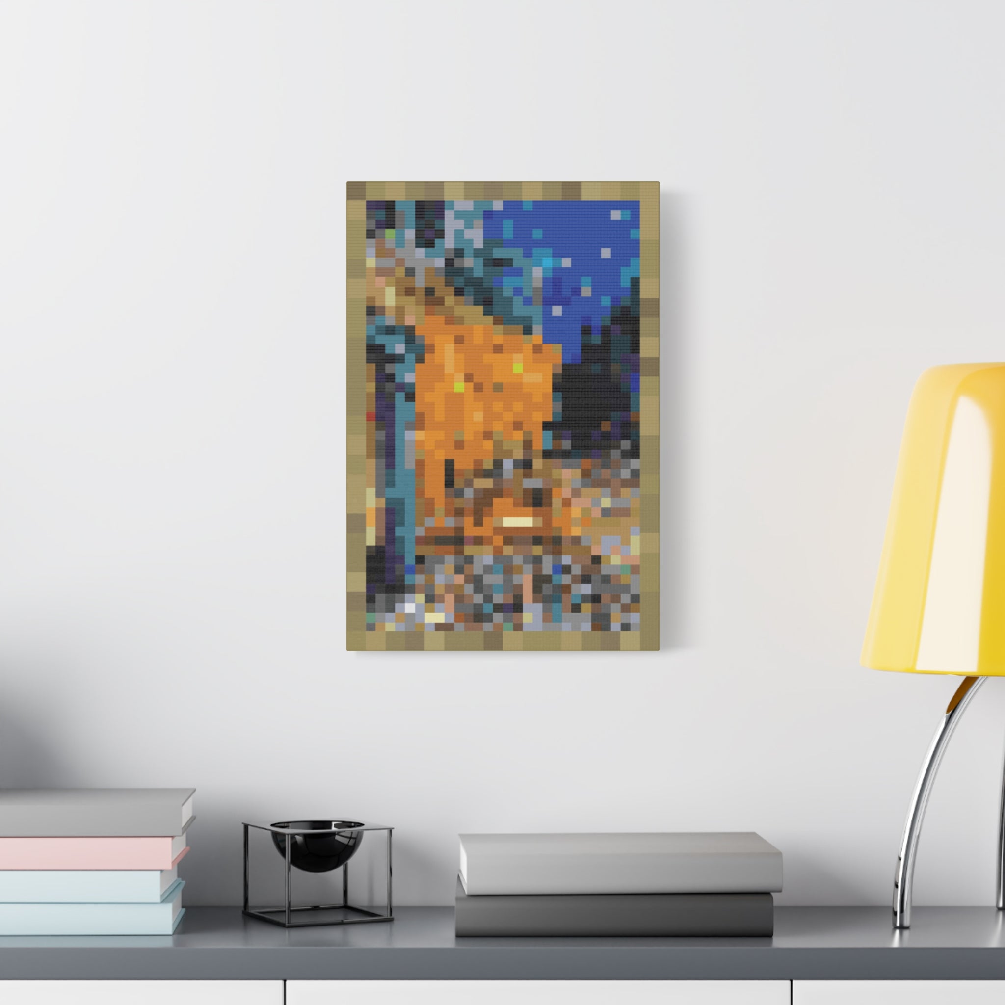 Cafe Terrace at Night Pixel-Style Matte Canvas Print