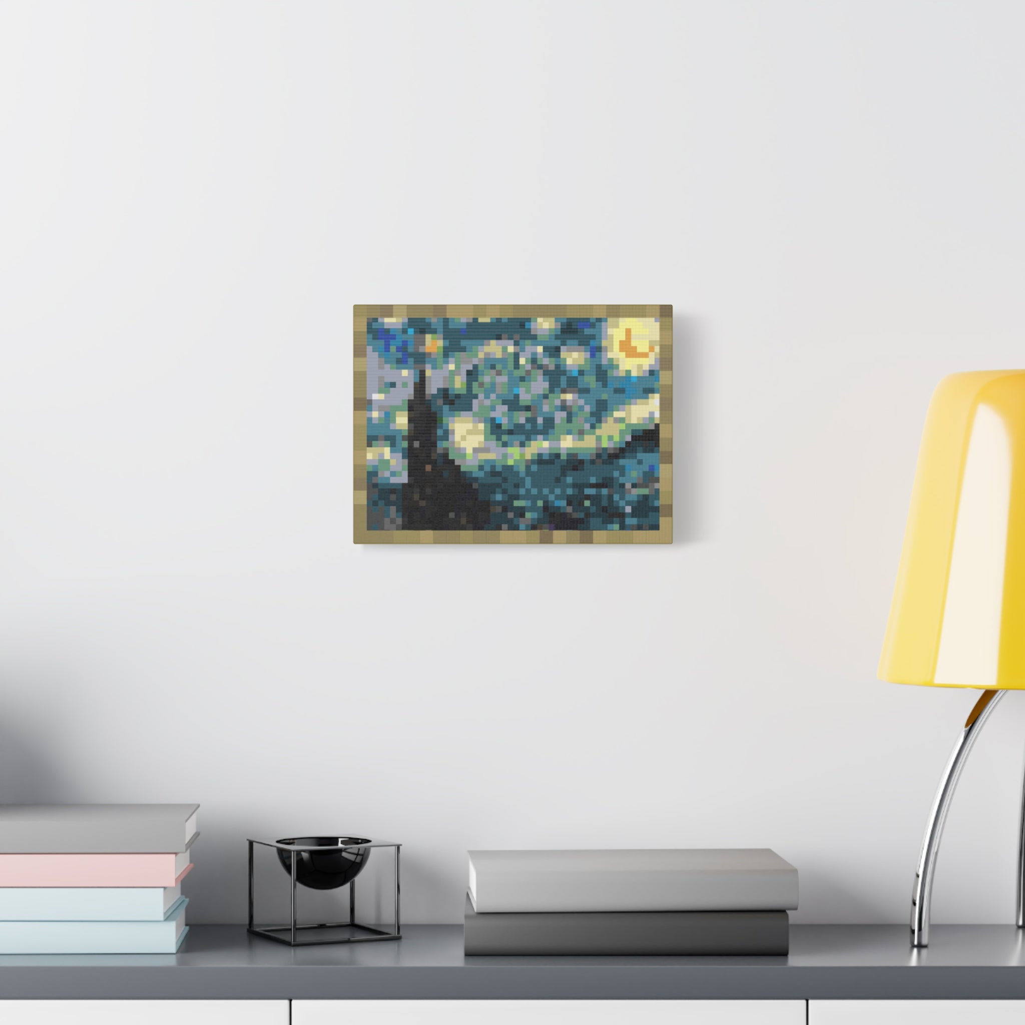 Starry Night Pixel-Style Matte Canvas Print