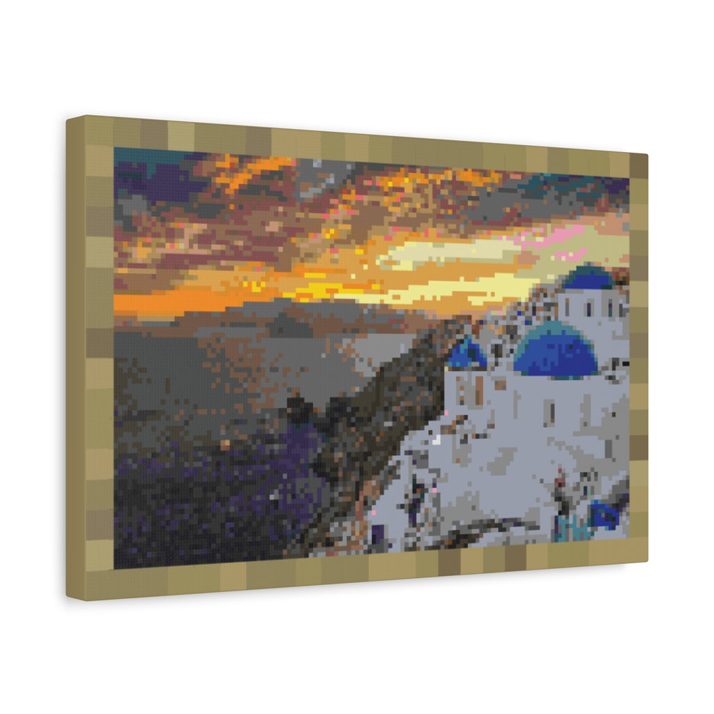 Santorini Sunset Pixel-Style Matte Canvas Print