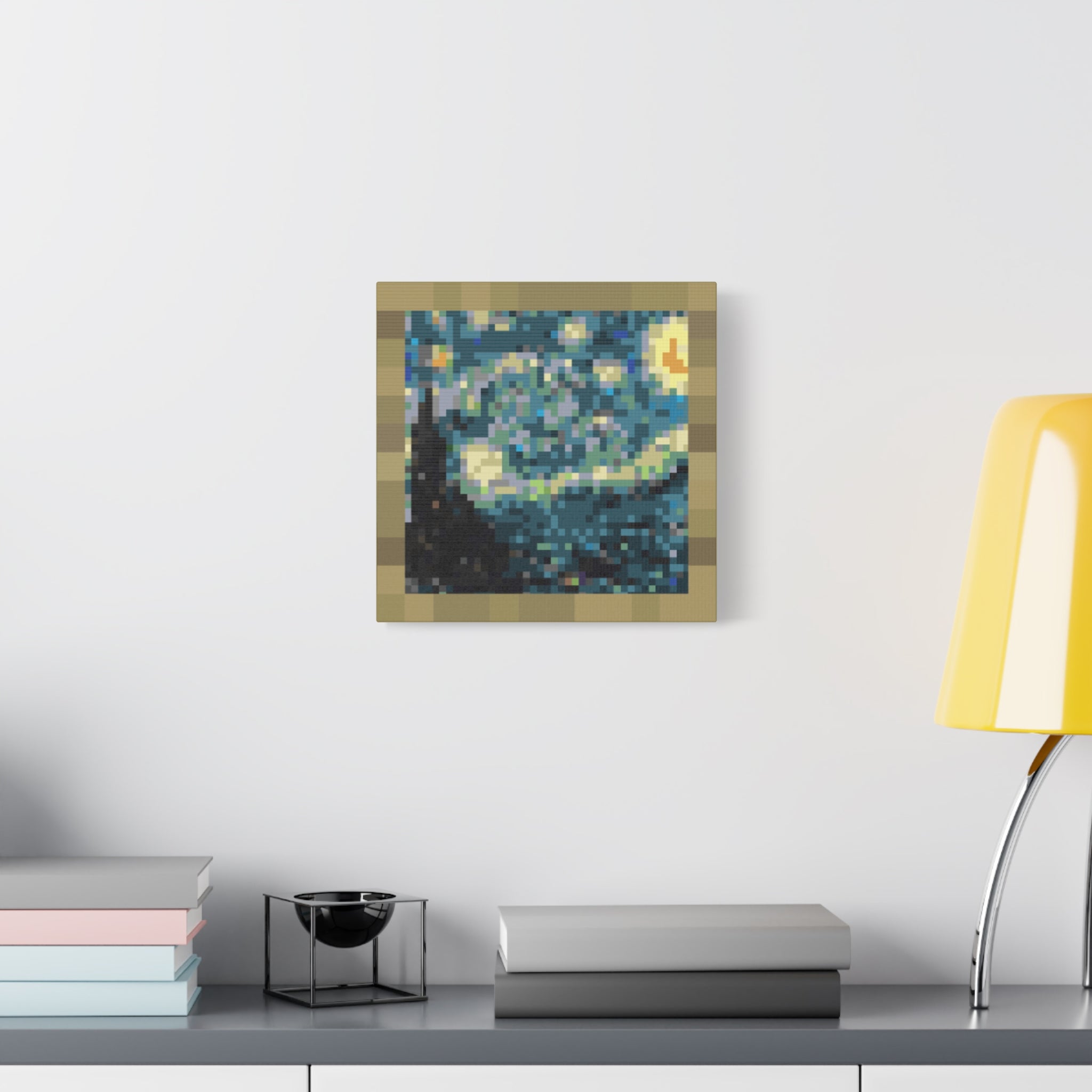 Starry Night Pixel-Style Matte Canvas Print
