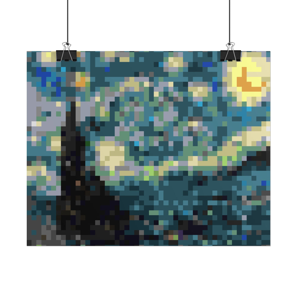 Starry Night Pixel-Style Rolled Art Print